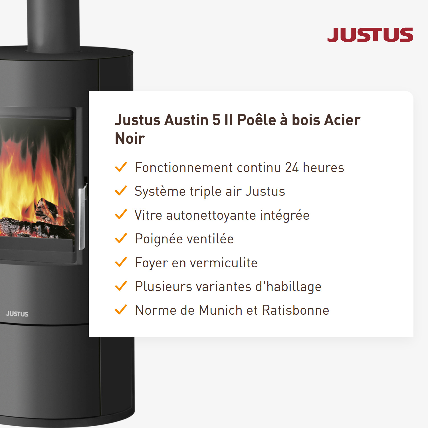 Justus Austin 5 II Poêle à bois Acier Noir