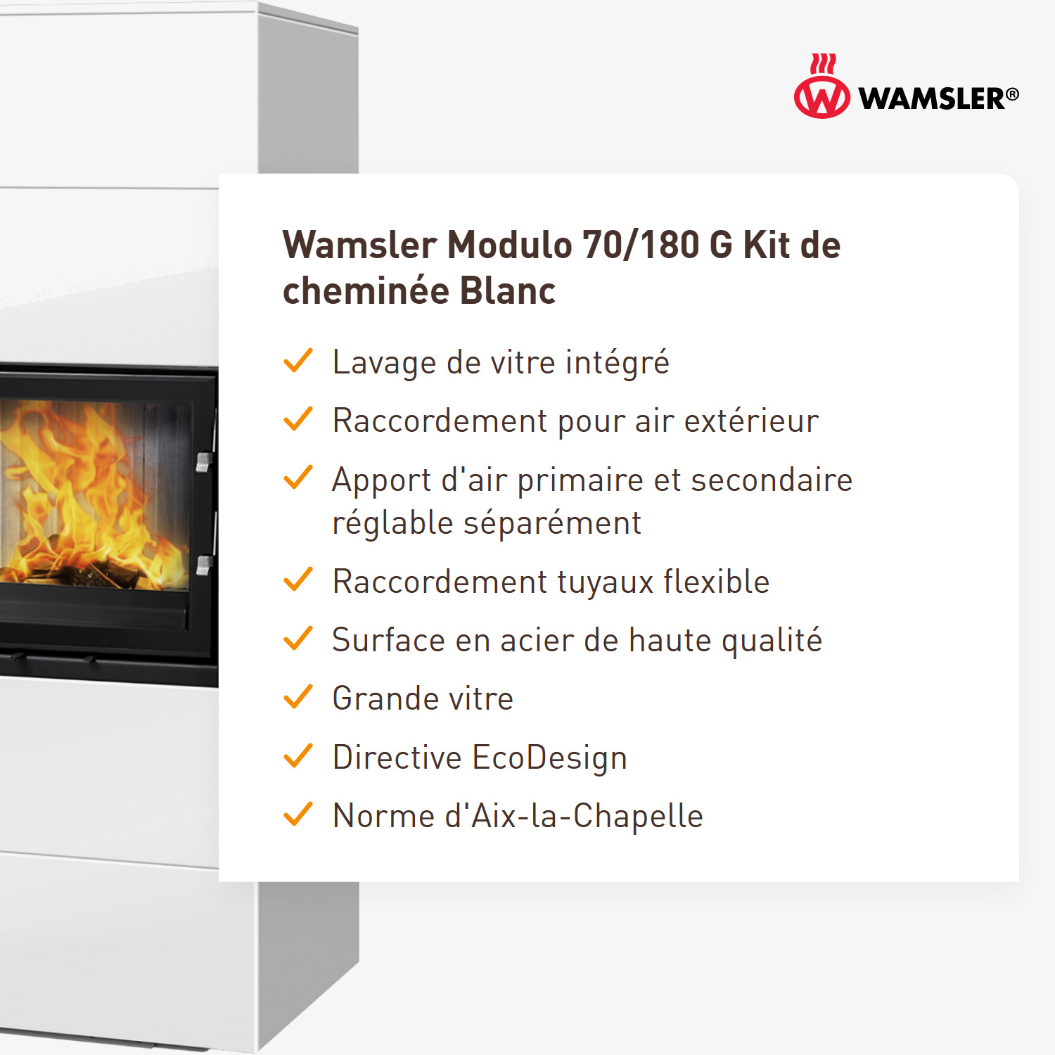Wamsler Modulo 70/180 G Kit de cheminée Blanc