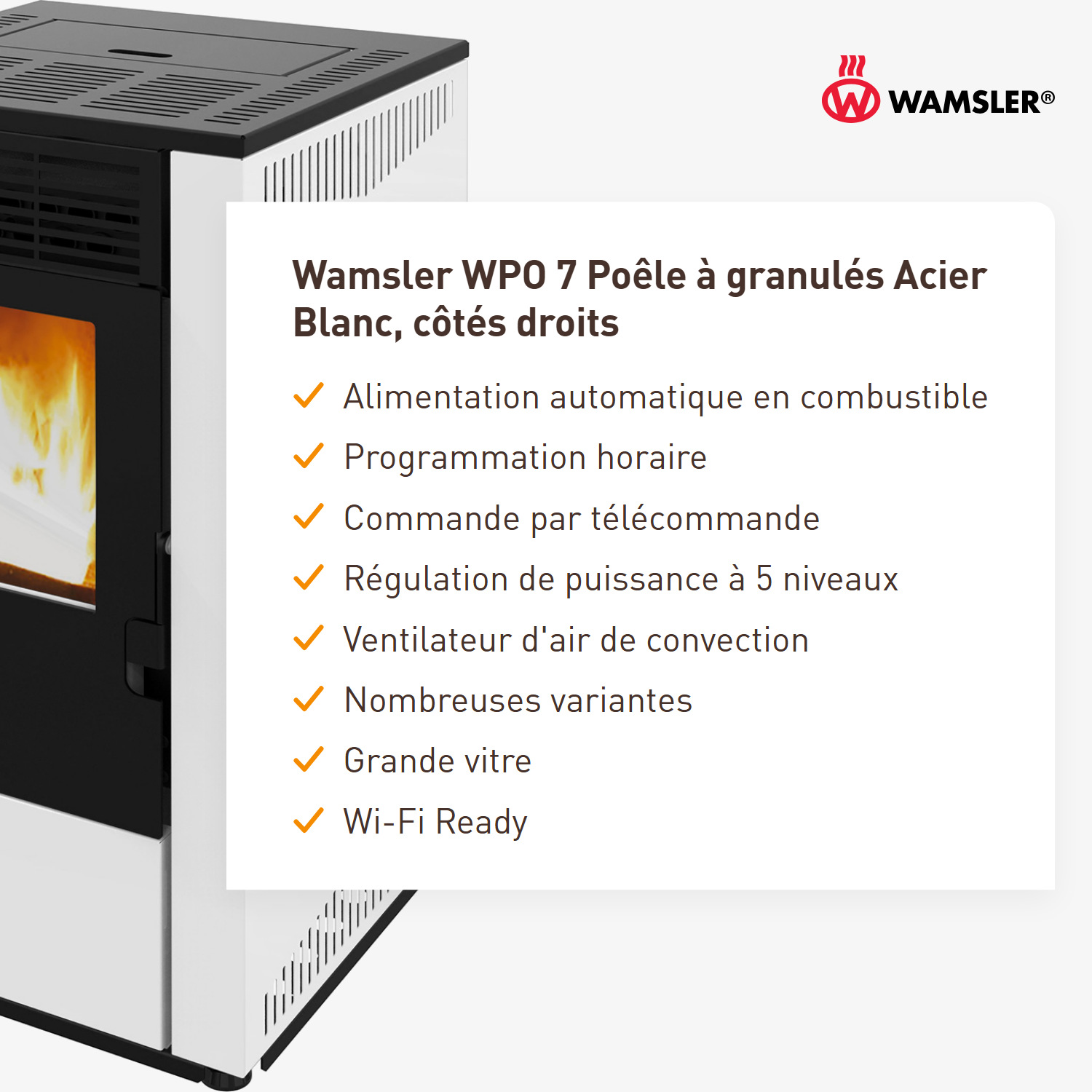 Wamsler WPO 7 Poêle à granulés Acier Blanc, côtés droits