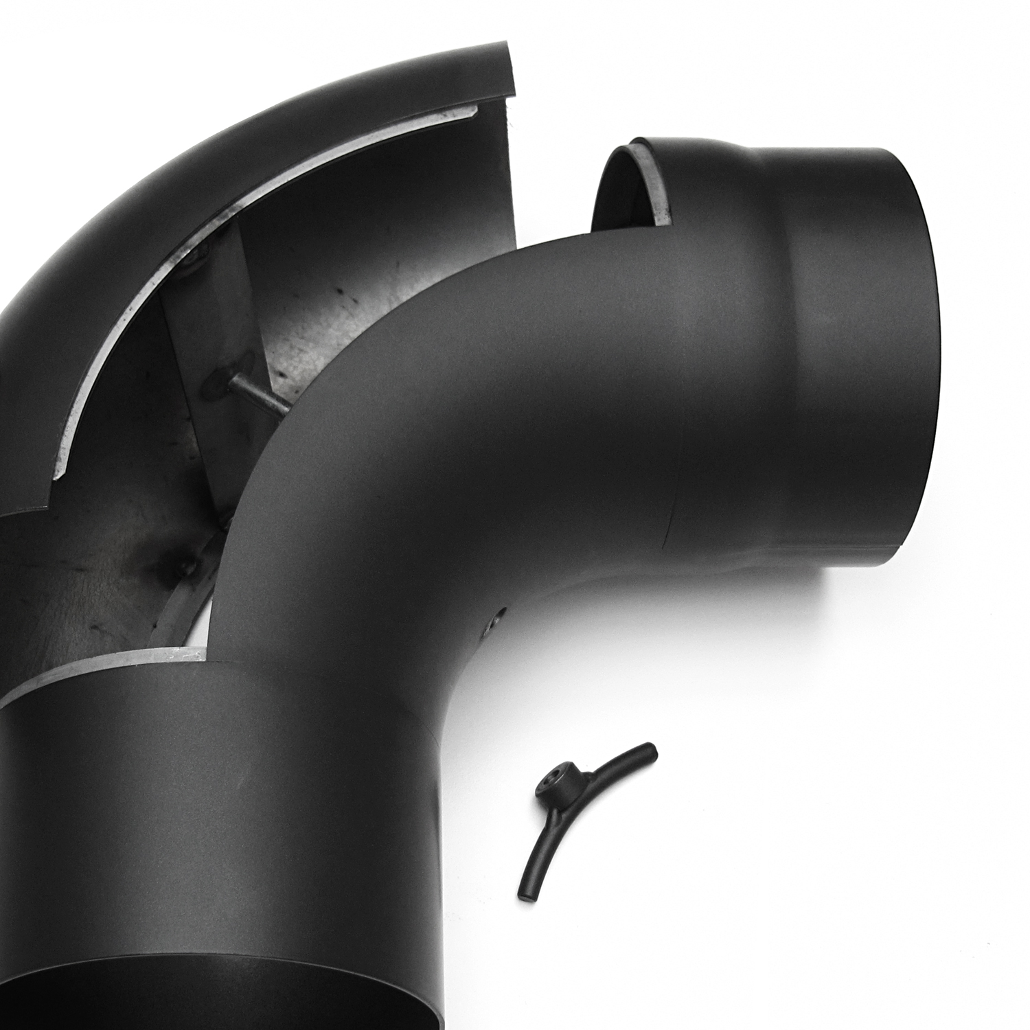 Raik Basic Rauchrohrbogen 130mm schwarz 90° gezogen mit Tür für Rauchrohr / Ofenrohr