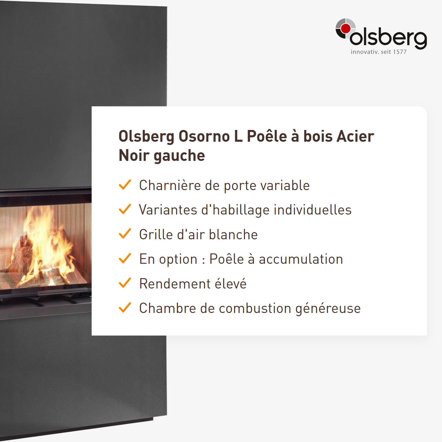 Olsberg Osorno L Poêle à bois Acier Noir gauche