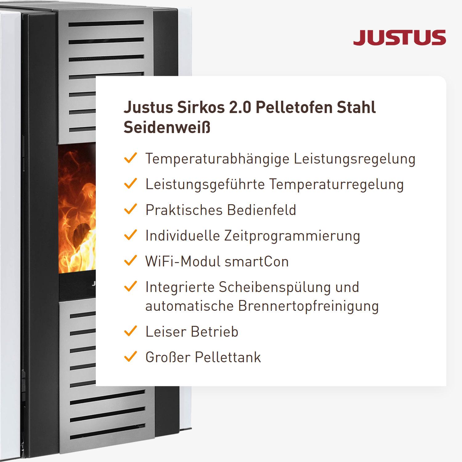 Justus Sirkos 2.0 Pelletofen Stahl Seidenweiß