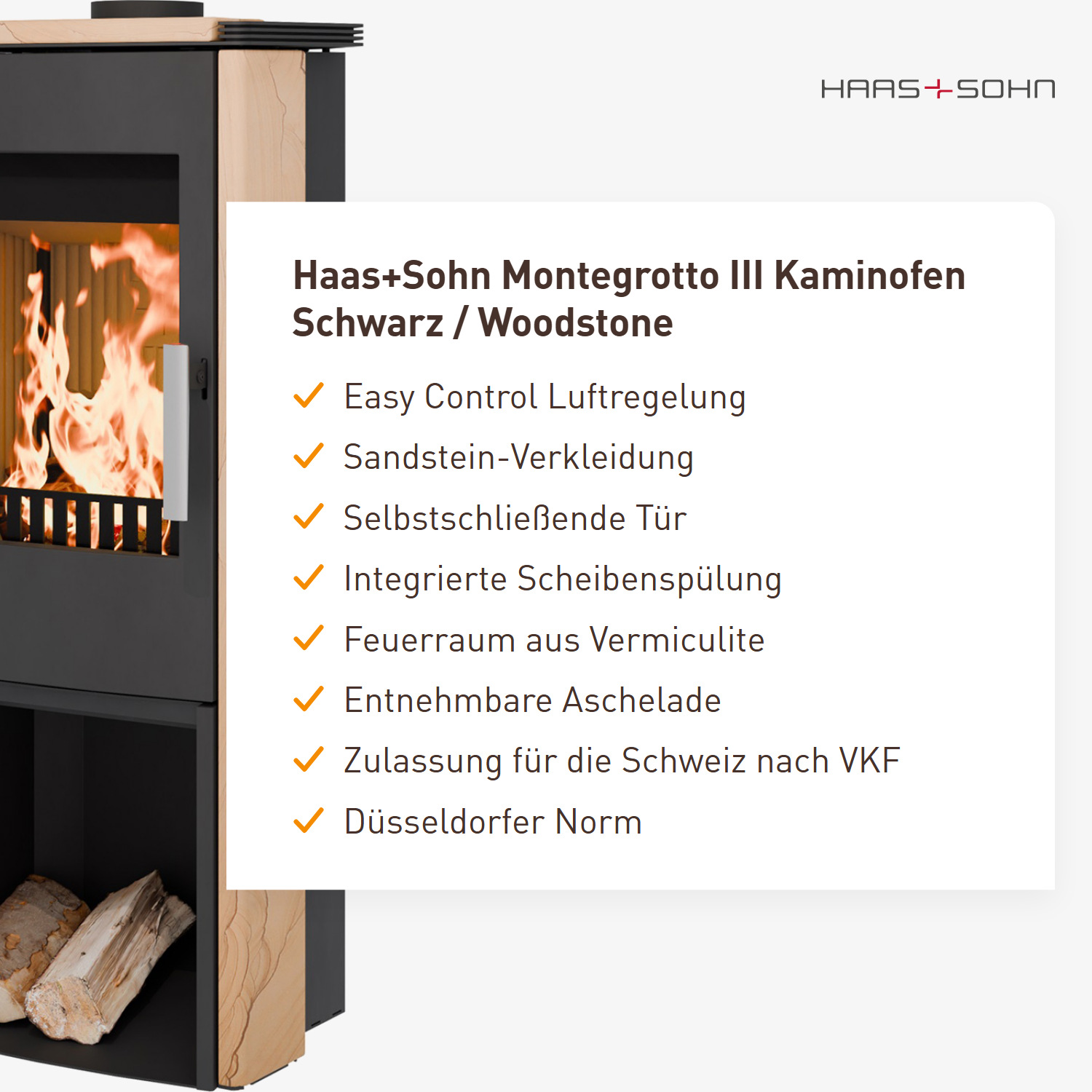 Haas+Sohn Montegrotto III Kaminofen Schwarz / Woodstone