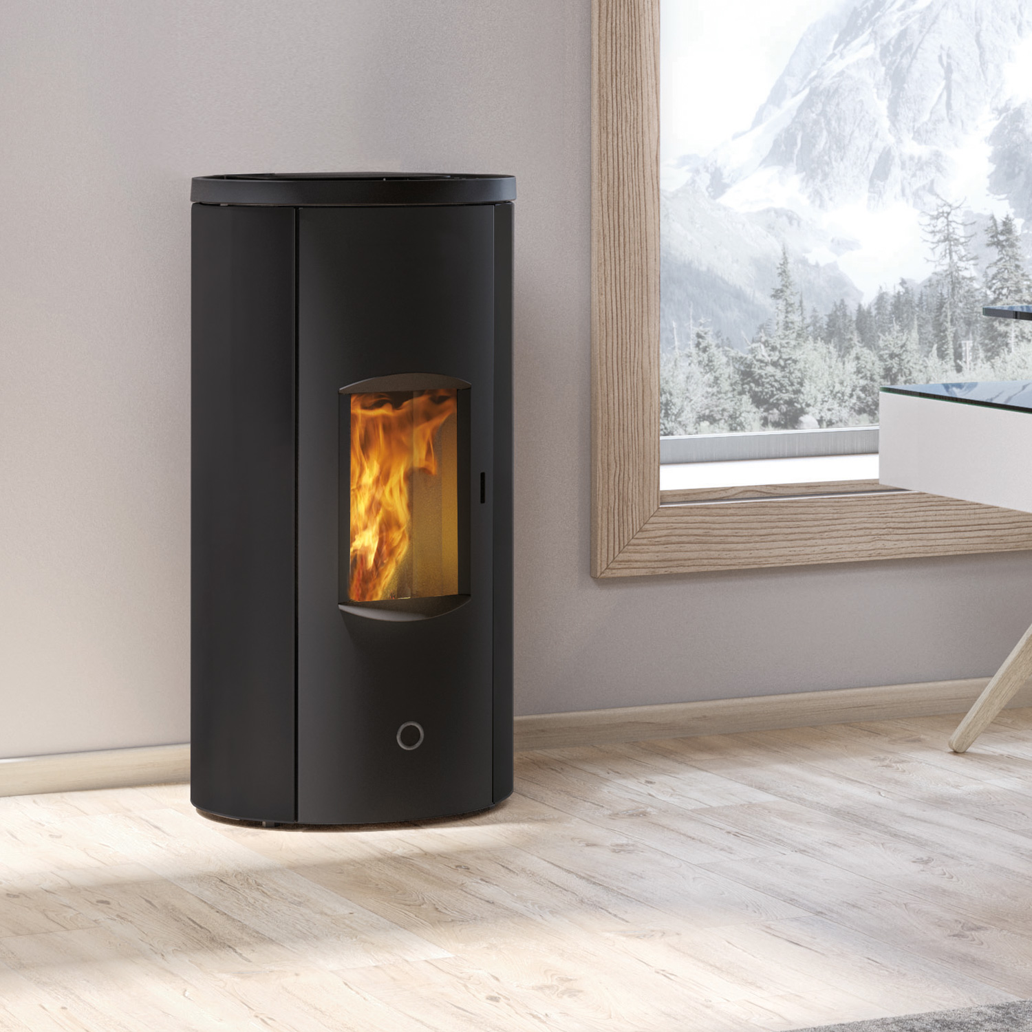 EK63 Like 90+ Evo Pelletofen Stahl schwarz RR hinten