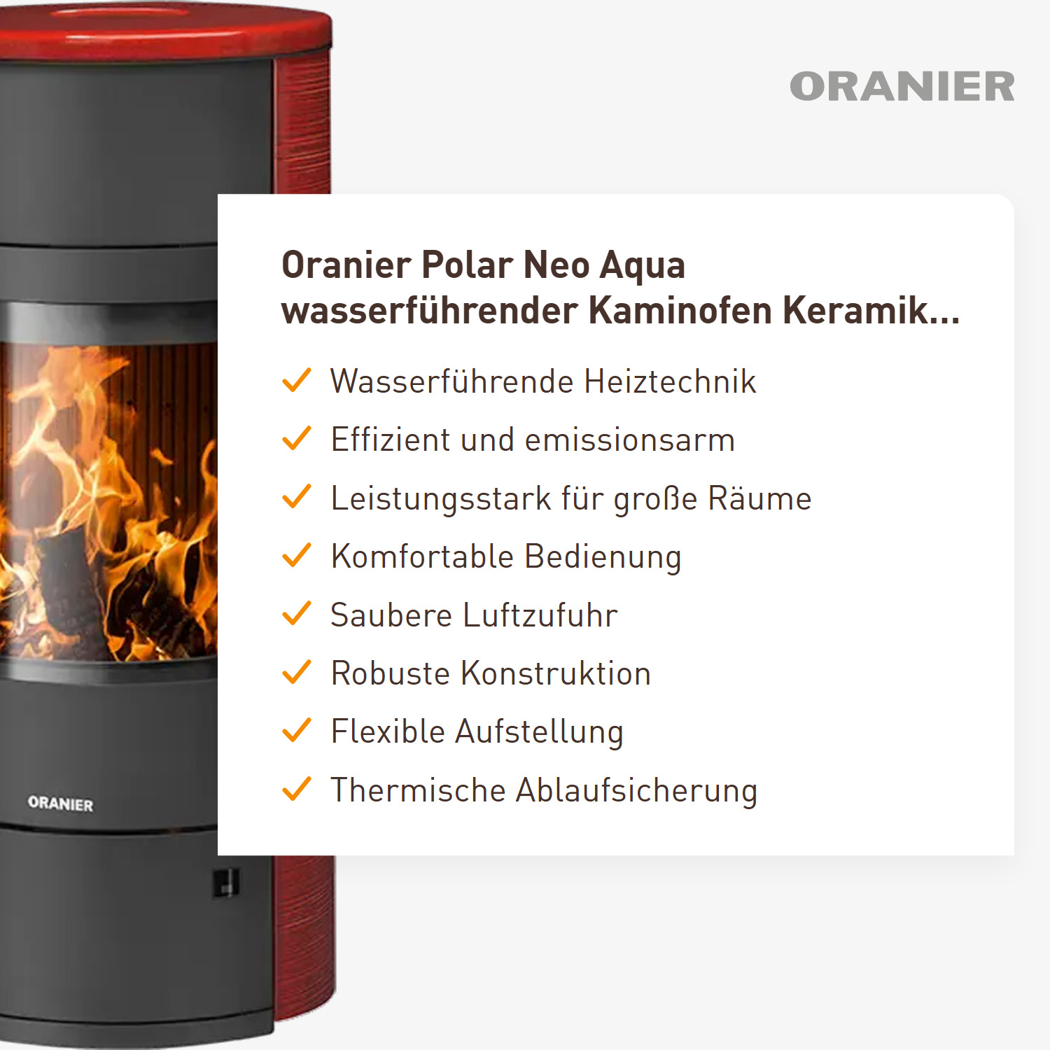Oranier Polar Neo Aqua wasserführender Kaminofen Keramik Paprikarot