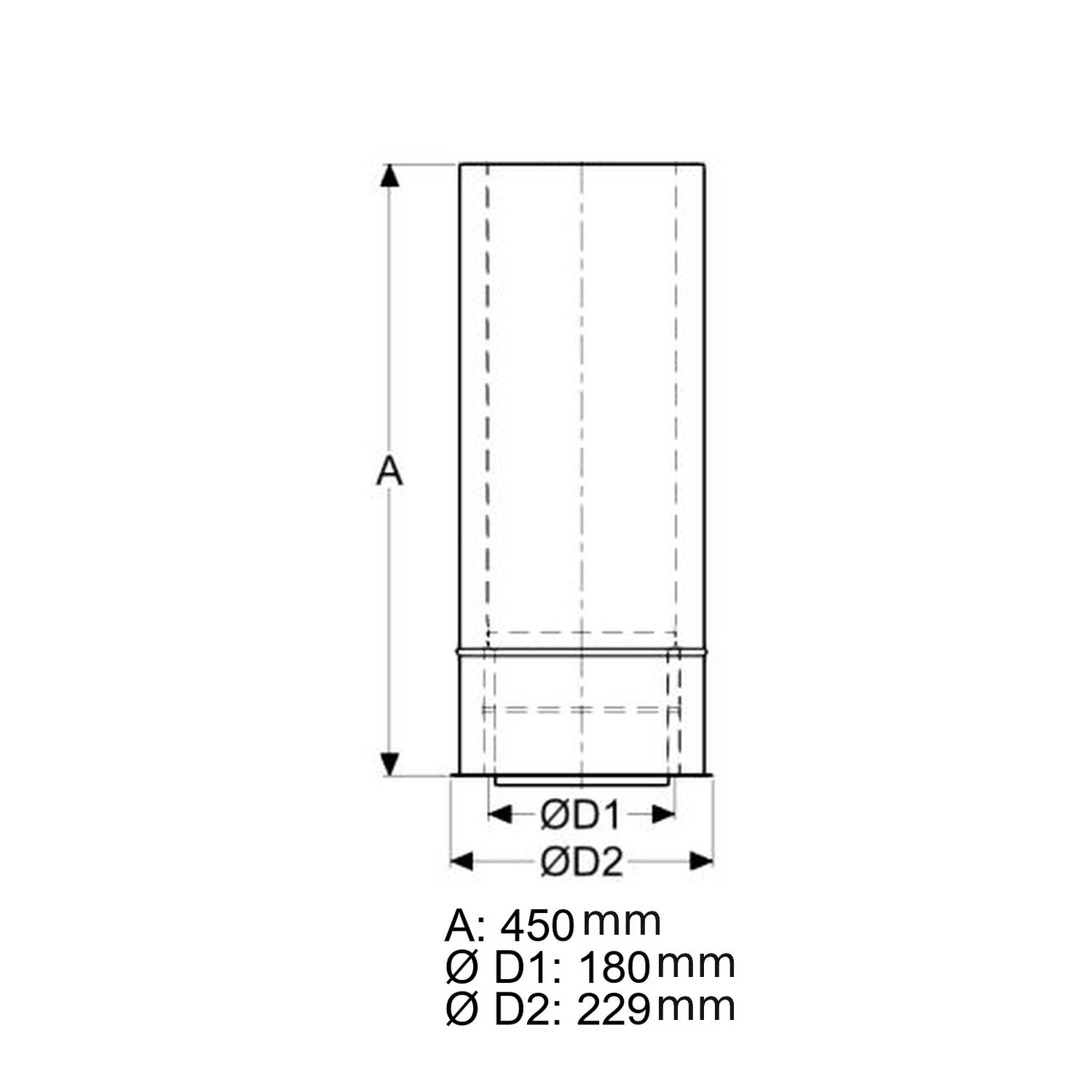 Schiedel douille à double paroi Ø180 isolée, raccourcissable pour ICS Ø150 mm double paroi brillant