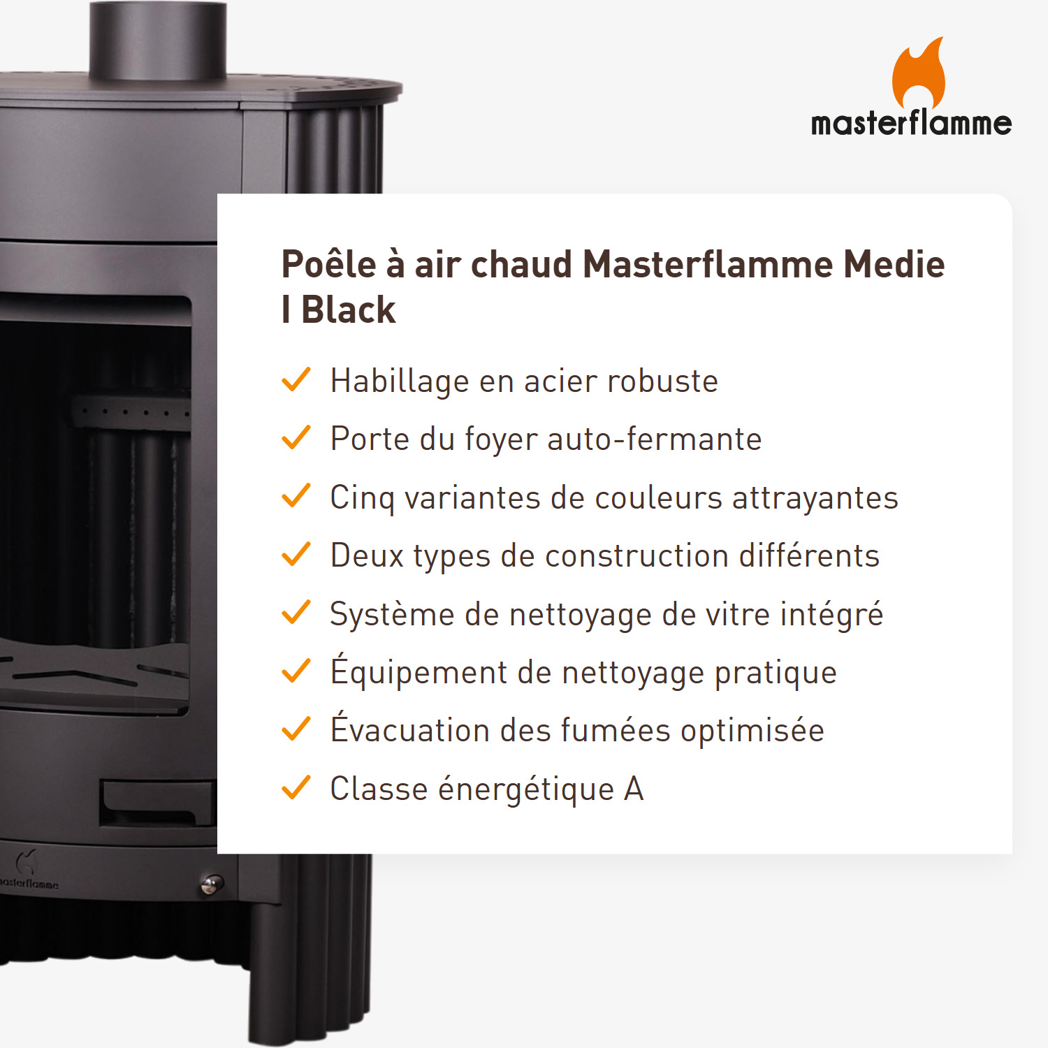 Poêle à air chaud Masterflamme Medie I Noir