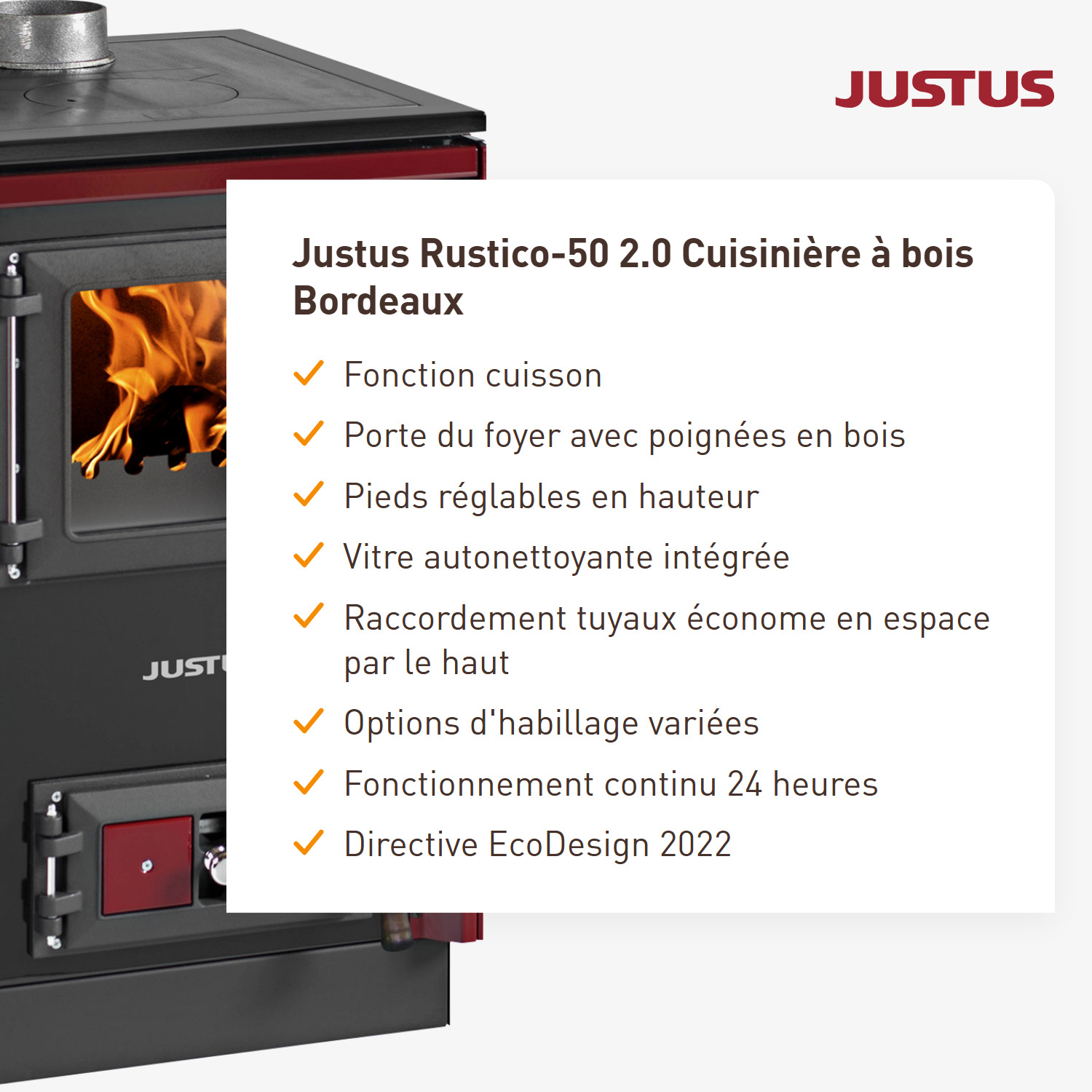 Justus Rustico-50 2.0 Poêle de cuisine Bordeaux