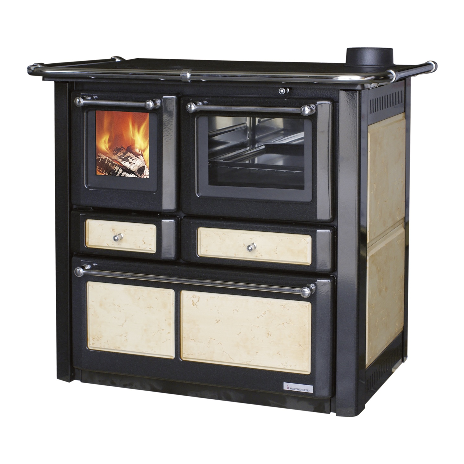 Westminster cuisinière à bois K 85 F II antique raccordement tuyaux gauche