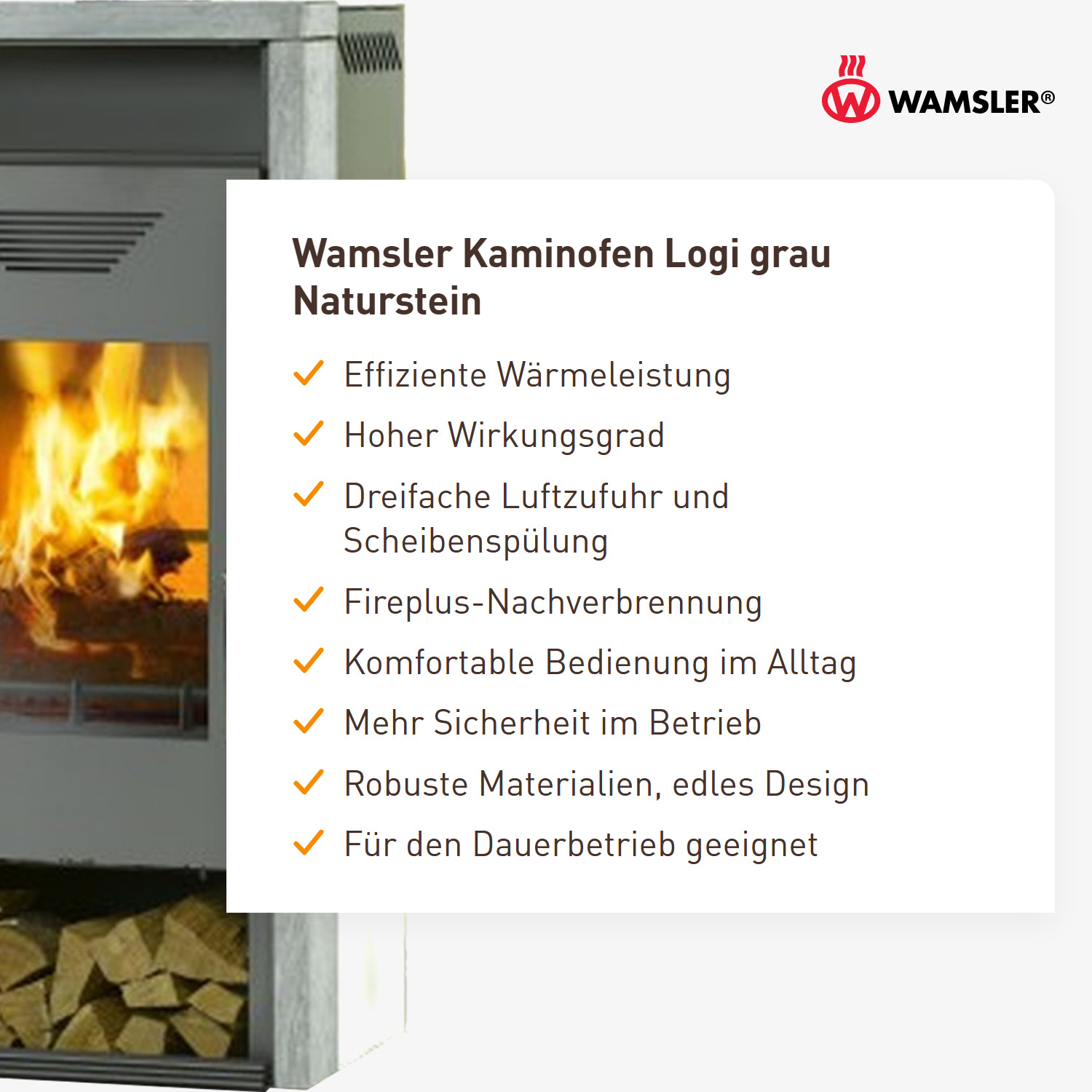 Wamsler Kaminofen Logi grau Naturstein