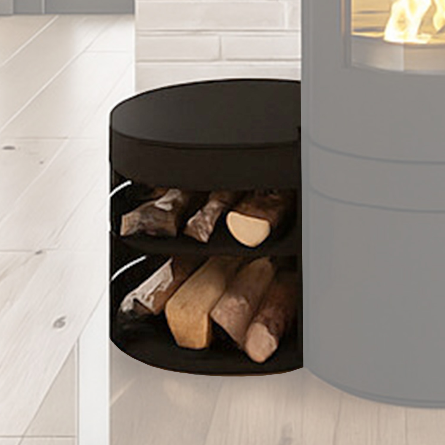 Haas+Sohn meuble latéral/compartiment range-bûches MENTON RLU noir profond accessoires