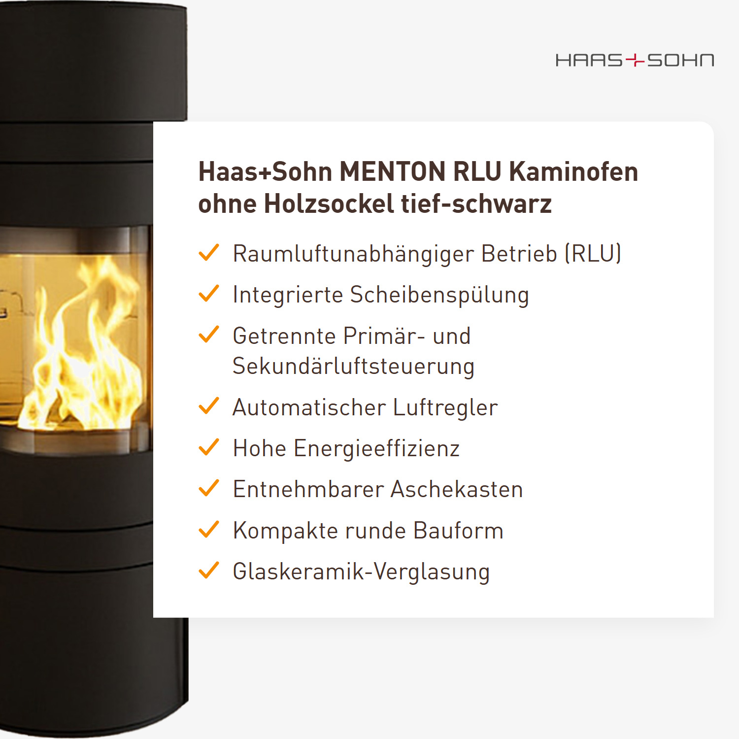 Haas+Sohn MENTON RLU Kaminofen ohne Holzsockel tief-schwarz