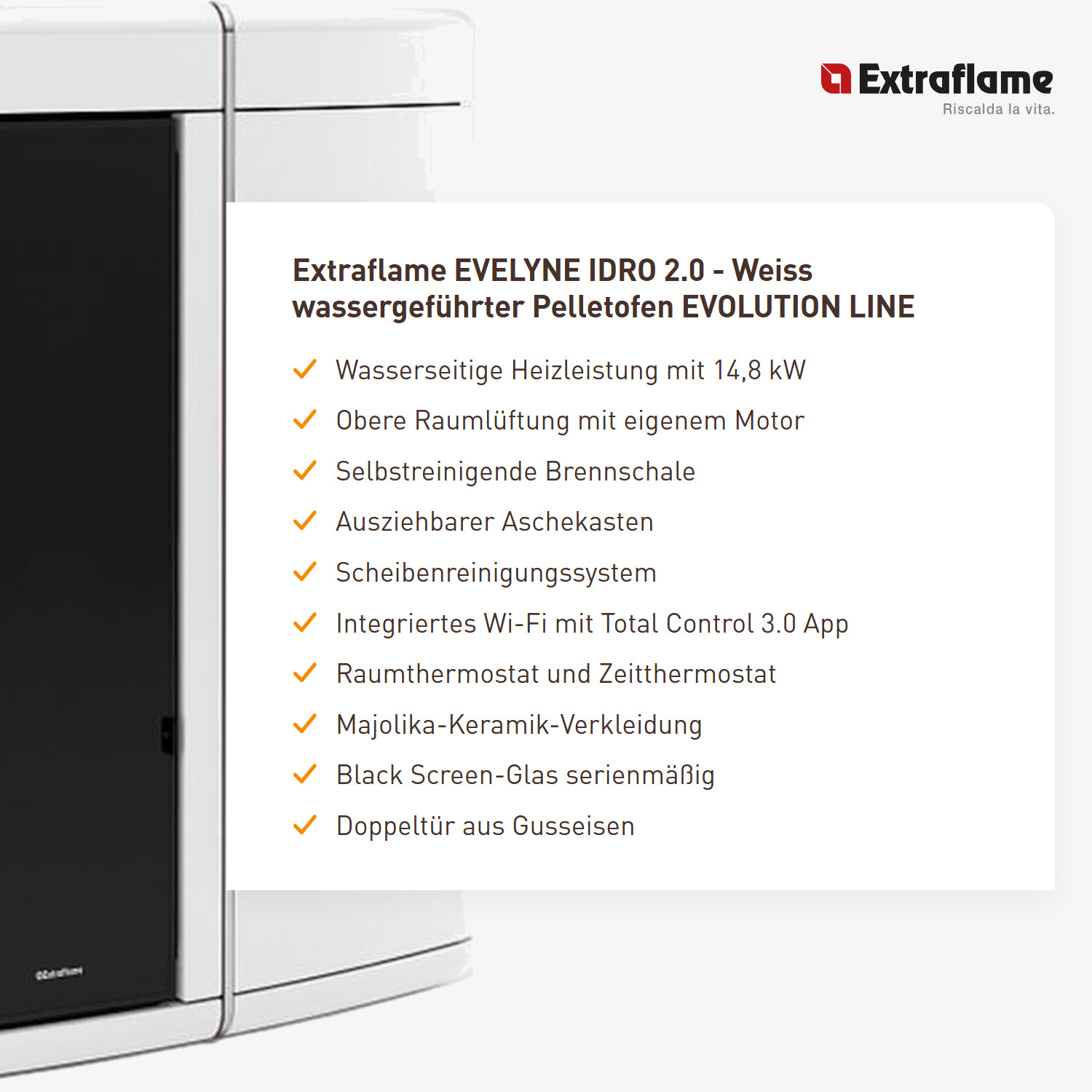 Extraflame EVELYNE IDRO 2.0 - Weiss wassergeführter Pelletofen EVOLUTION LINE