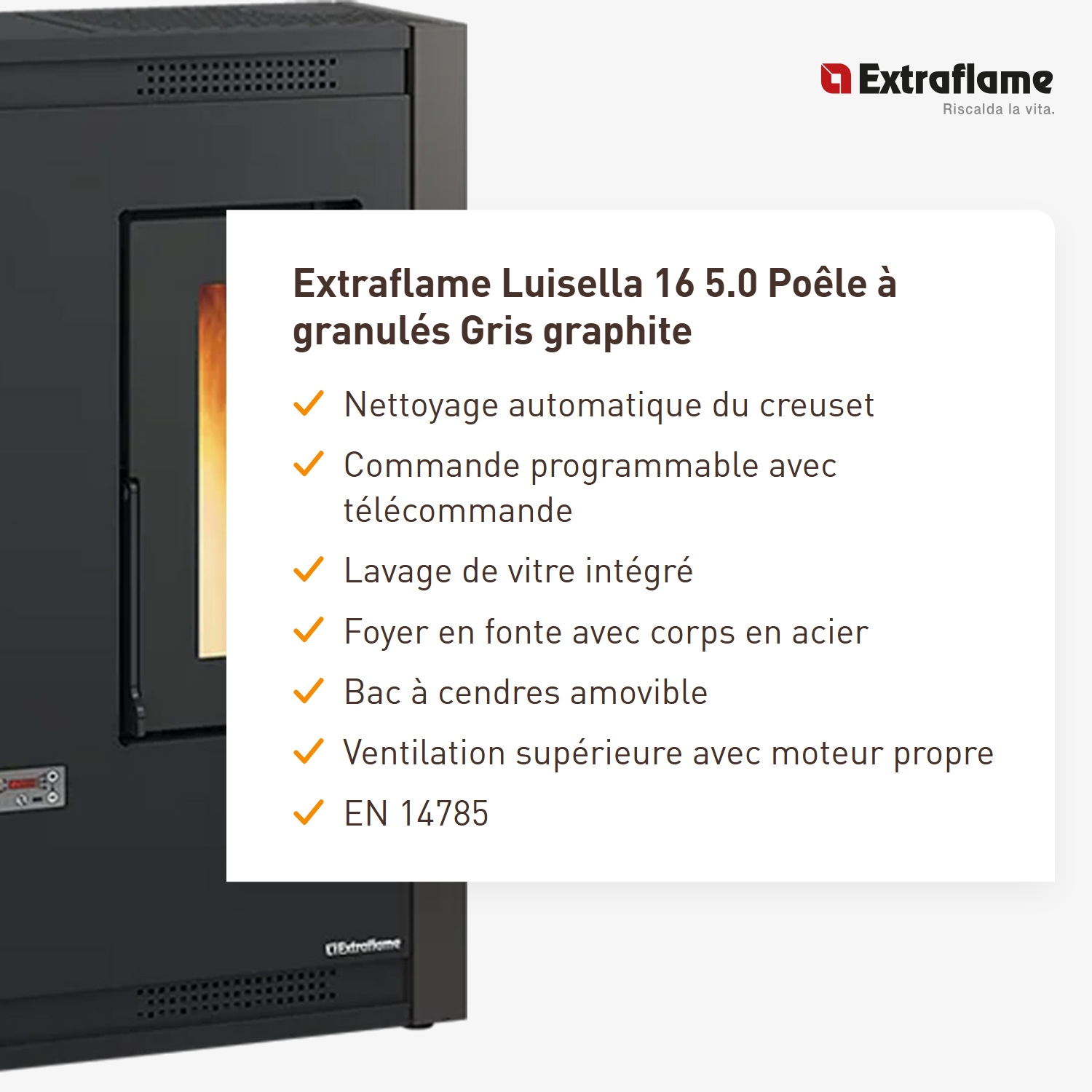 Extraflame Luisella 16 5.0 poêle à granulés gris graphite