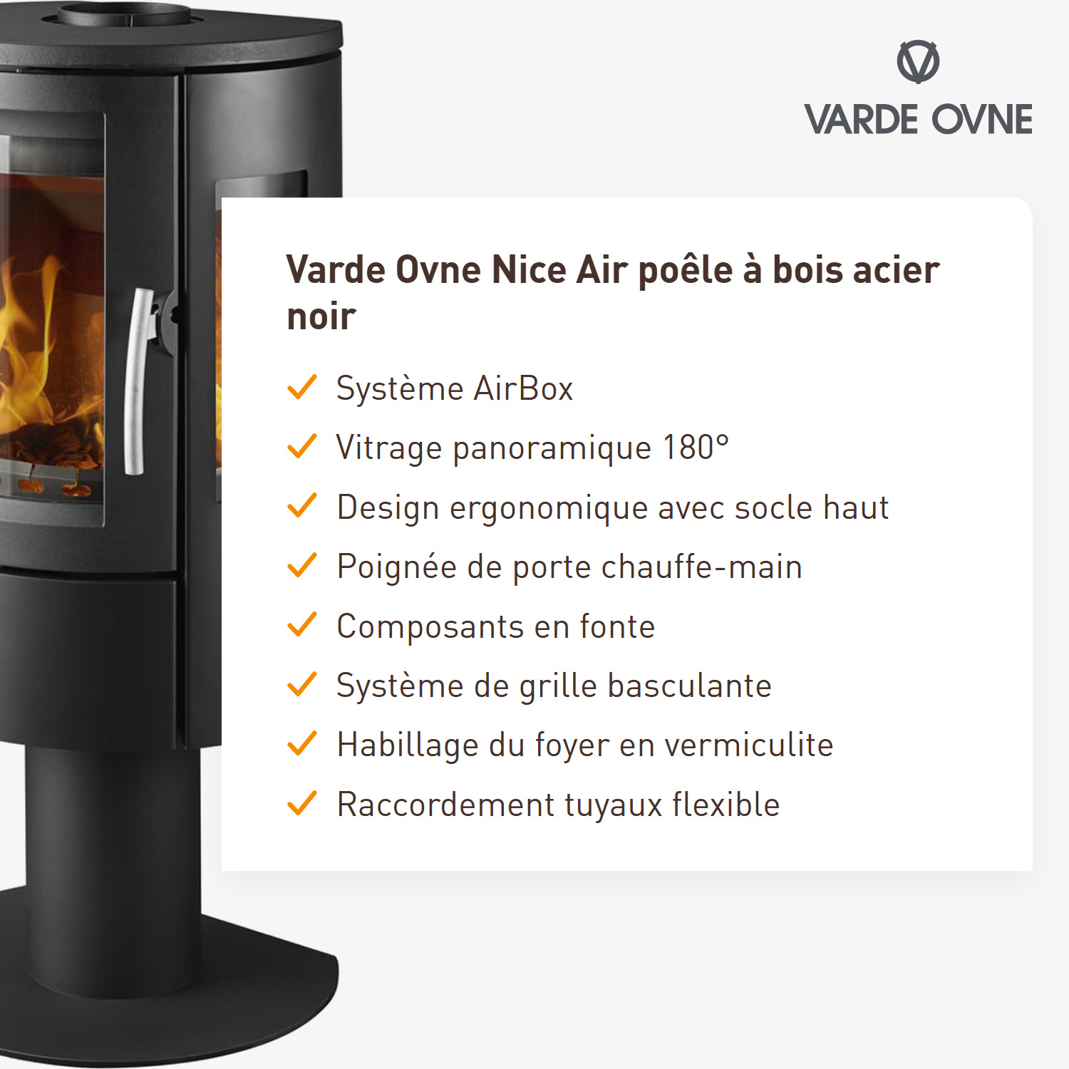 Varde Ovne Nice Air poêle à bois en acier noir