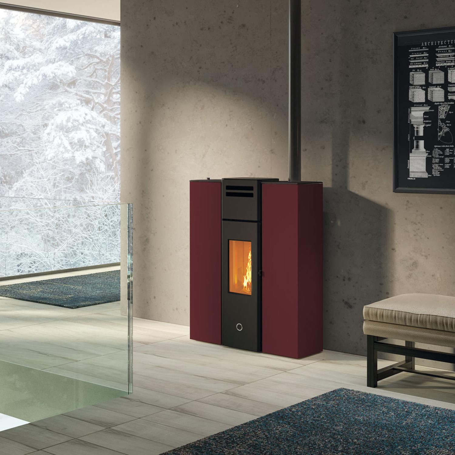 EK63 Cell 80+ Evo Pelletofen Stahl bordeaux