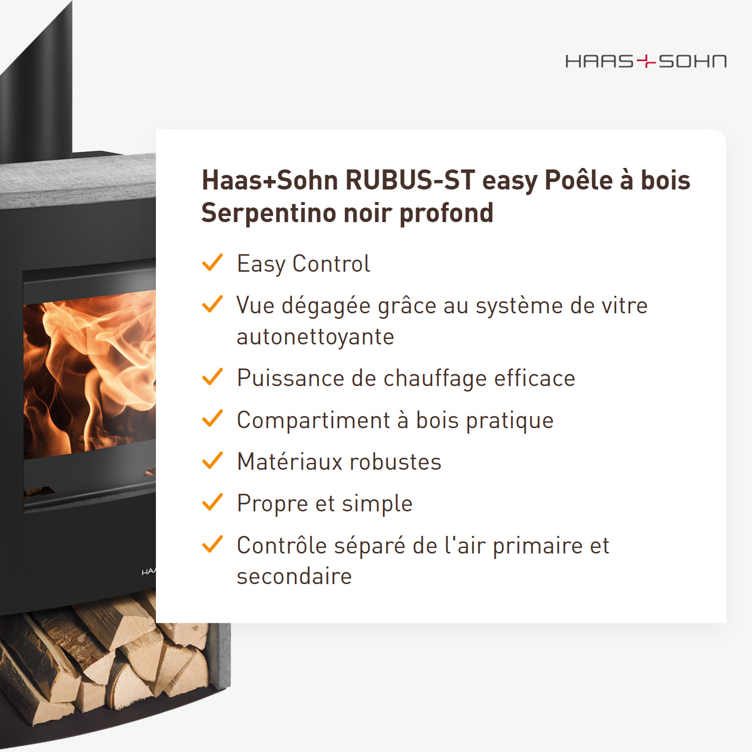 Haas+Sohn RUBUS-ST easy poêle à bois Serpentino noir profond