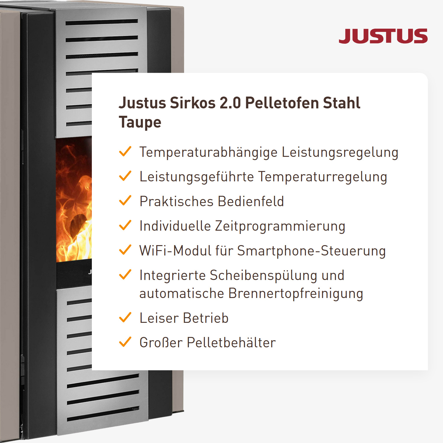 Justus Sirkos 2.0 Pelletofen Stahl Taupe