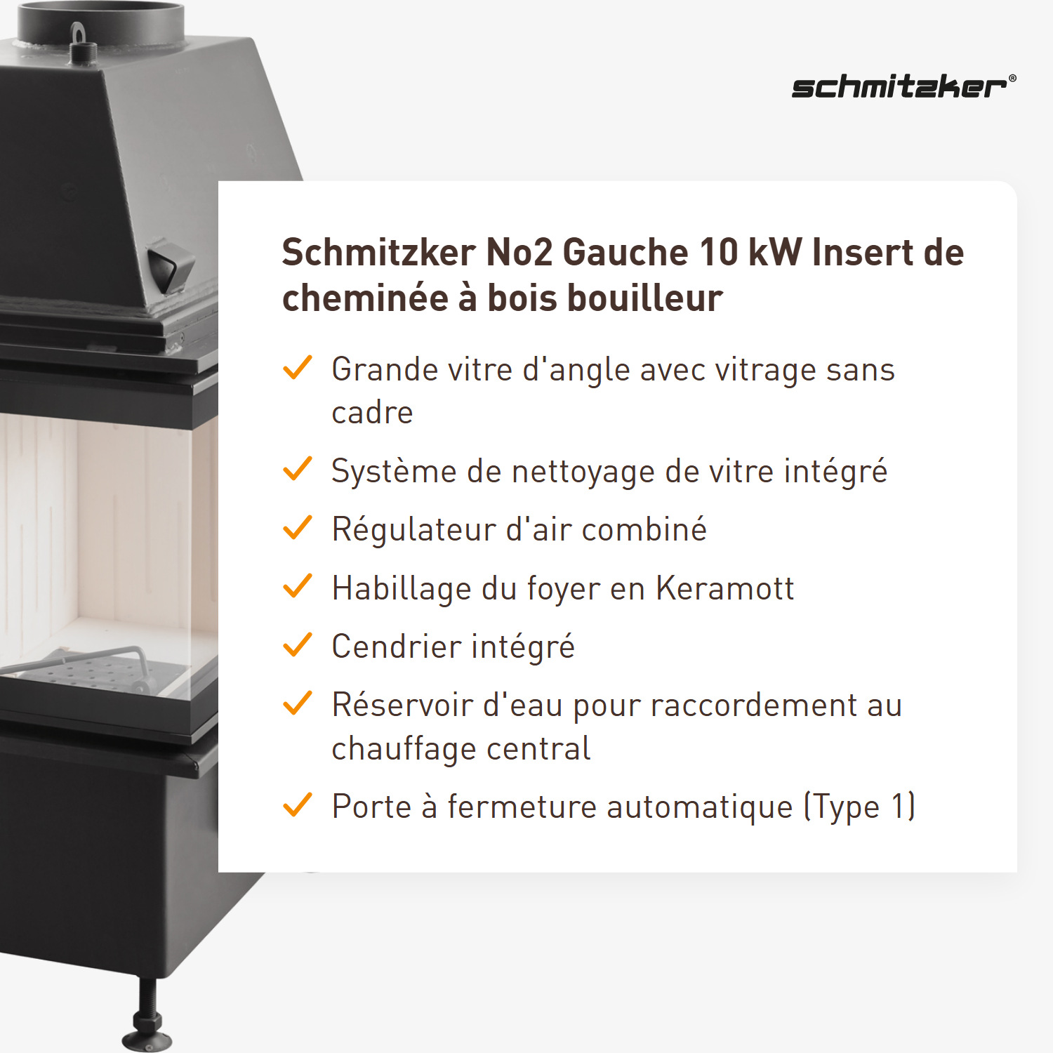 Schmitzker No2 Gauche 10 kW Insert de cheminée avec échangeur d'eau