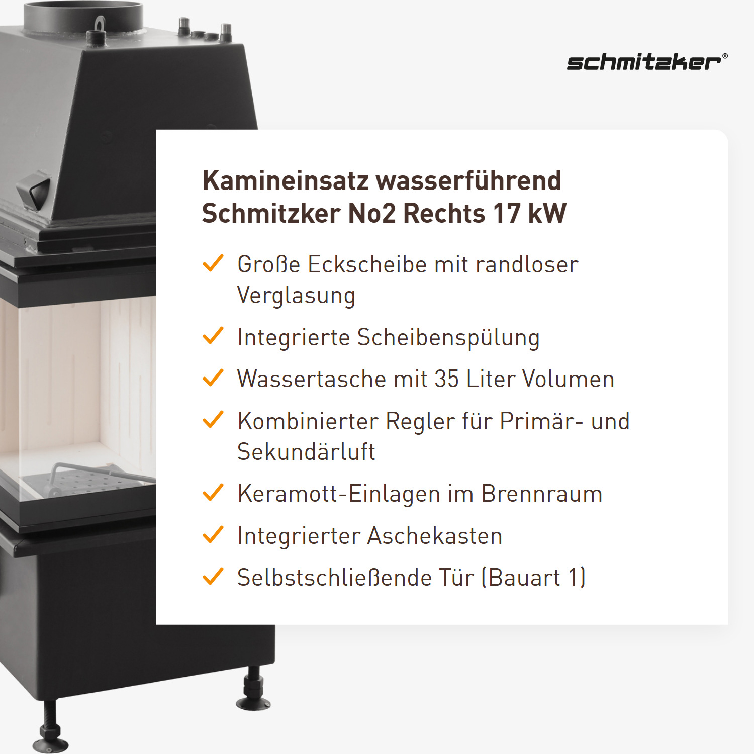 Kamineinsatz wasserführend Schmitzker No2 Rechts 17 kW