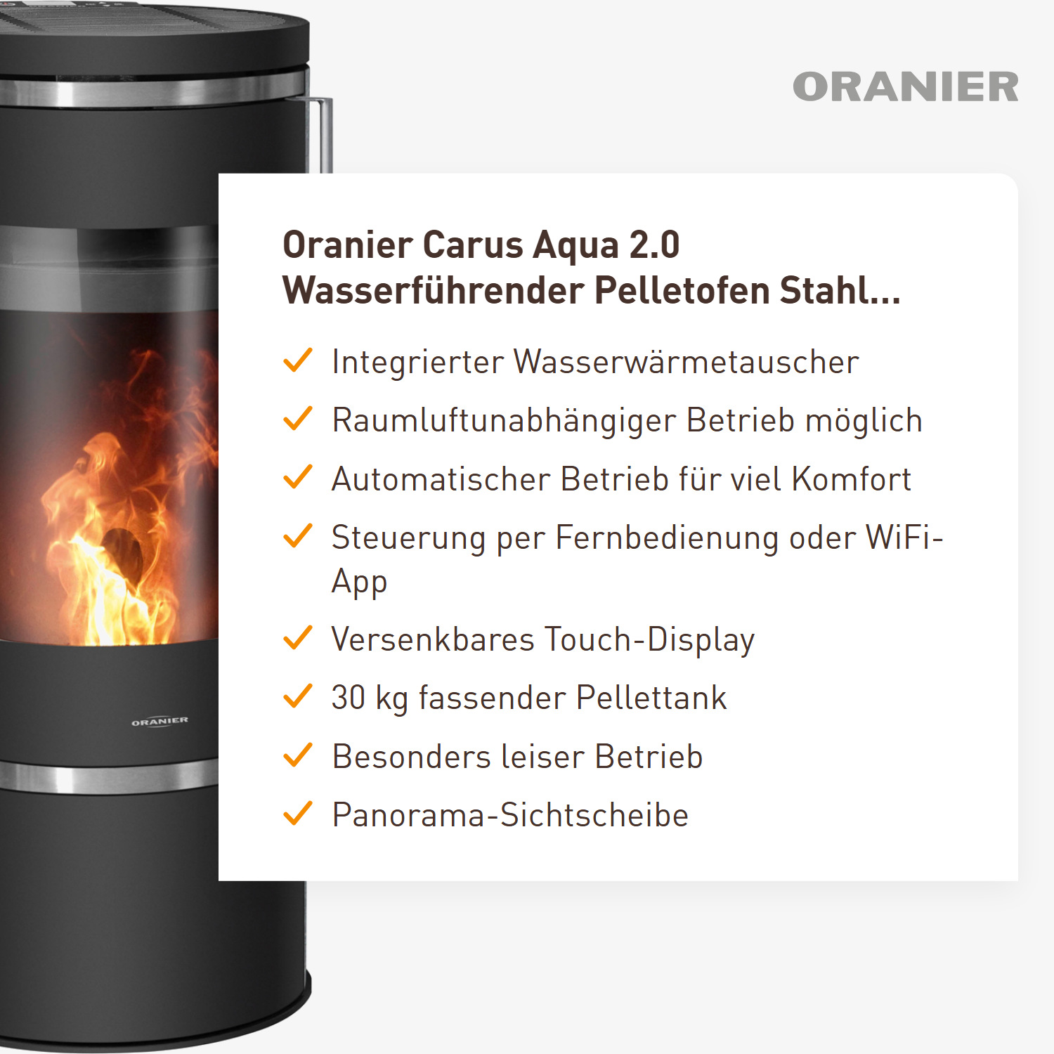 Oranier Carus Aqua 2.0 Wasserführender Pelletofen Stahl Schwarz / Speckstein