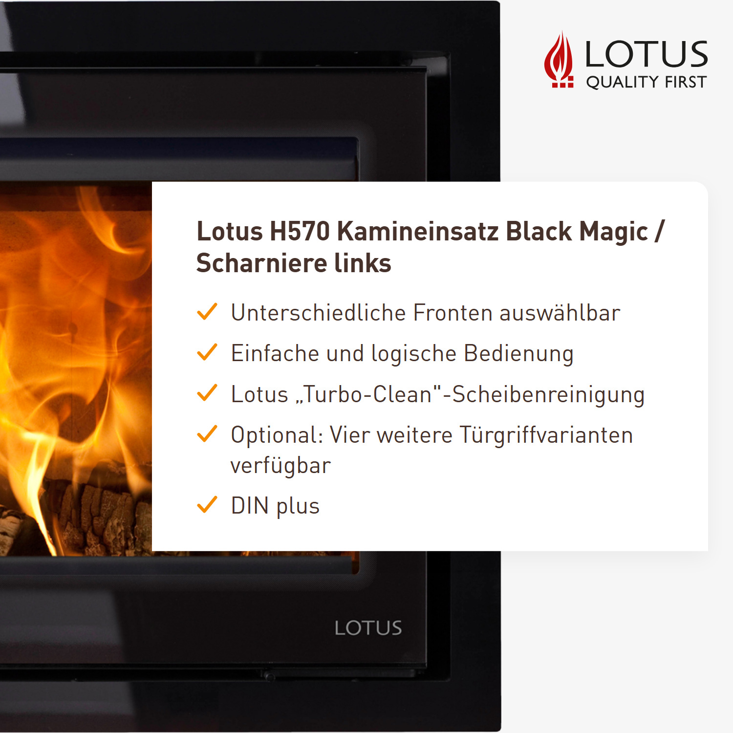 Lotus H570 Kamineinsatz Black Magic / Scharniere links