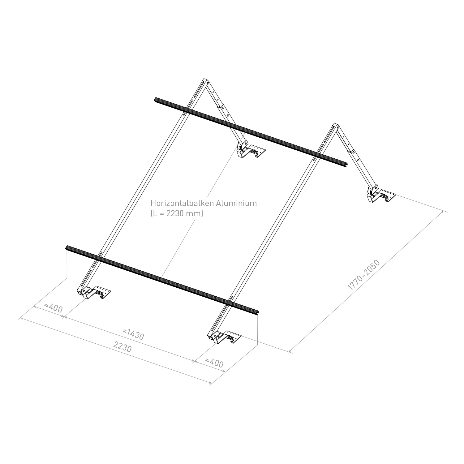 Sunex Standard Kit de montage pour toit incliné 10-25 degrés pour 2 capteurs solaires plats Basicx 2.0