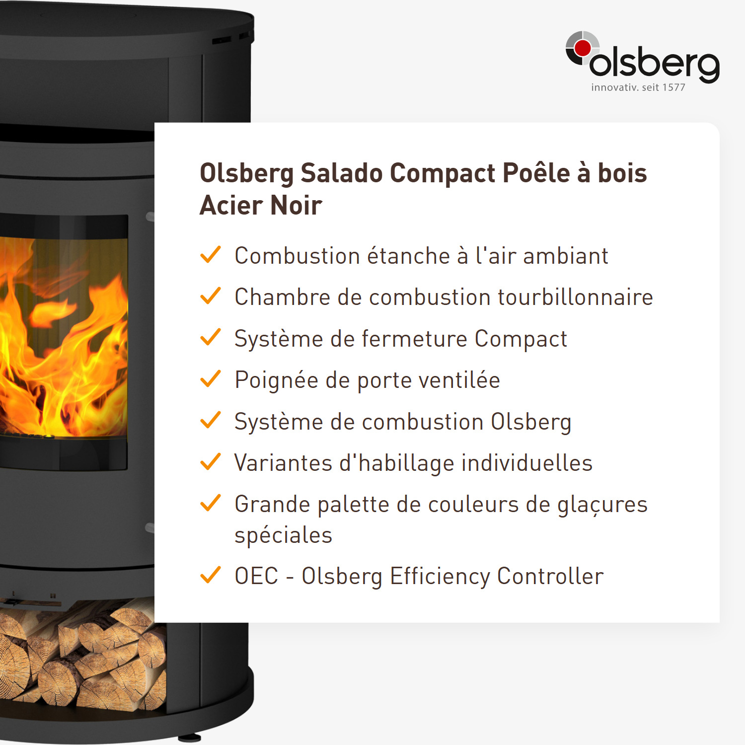 Olsberg Salado Compact Poêle à bois Acier Noir