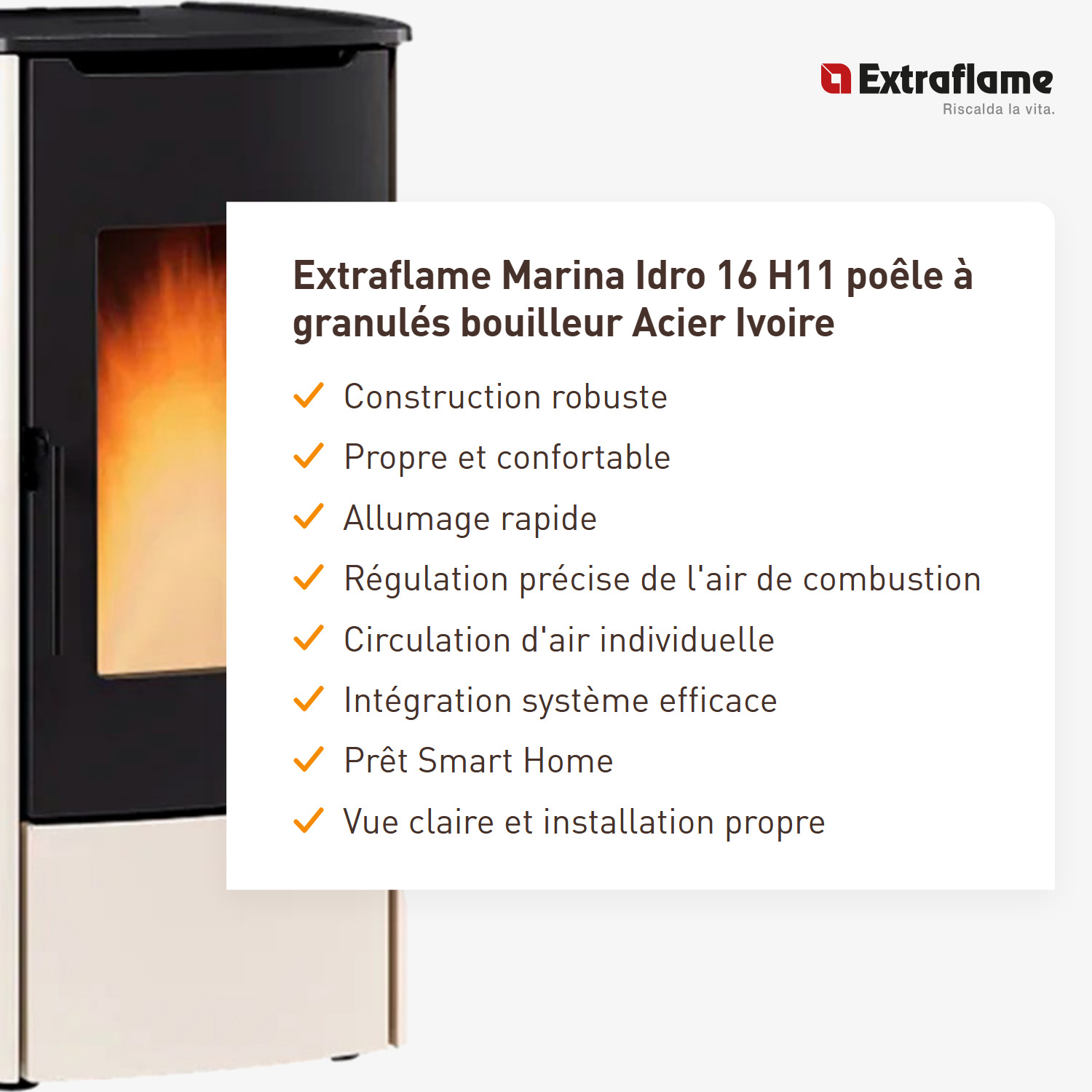 Extraflame Marina Idro 16. H11 poêle à granulés bouilleur acier ivoire