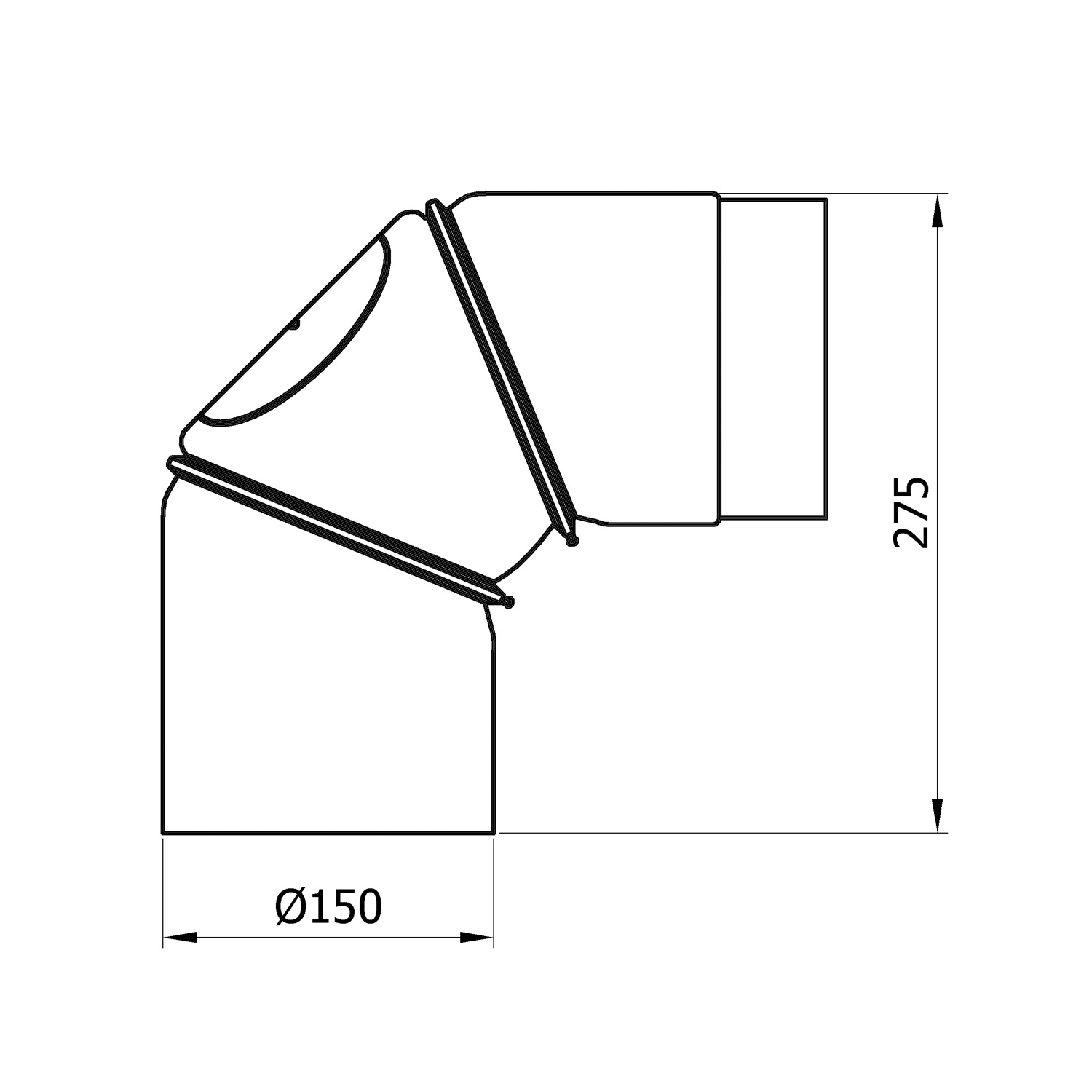 Raik Basic Rauchrohrbogen 150mm 0–90° mit Tür schwarz für Rauchrohr / Ofenrohr
