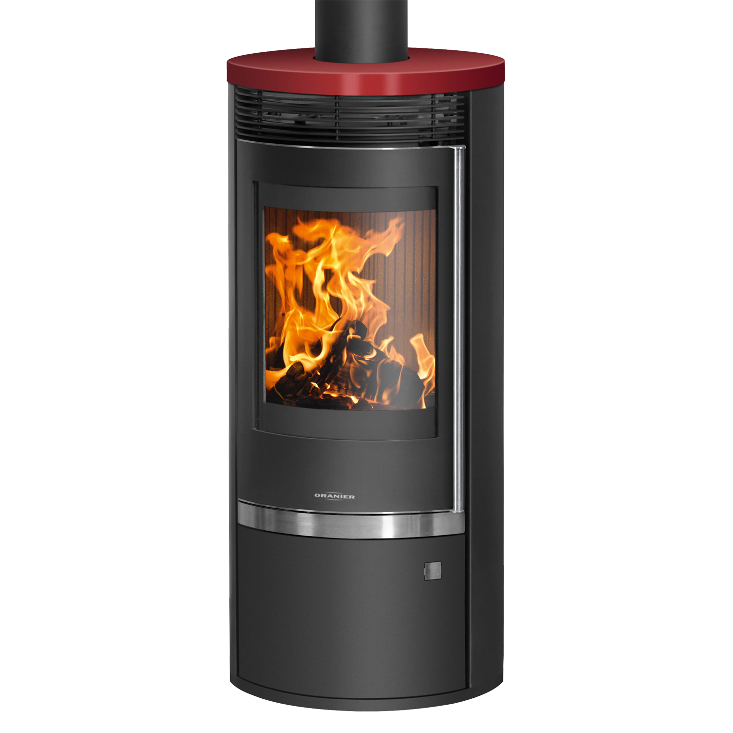 Oranier Rota Top 2.0 Kaminofen Stahl Schwarz mit Abdeckplatte Keramik Bordeauxrot