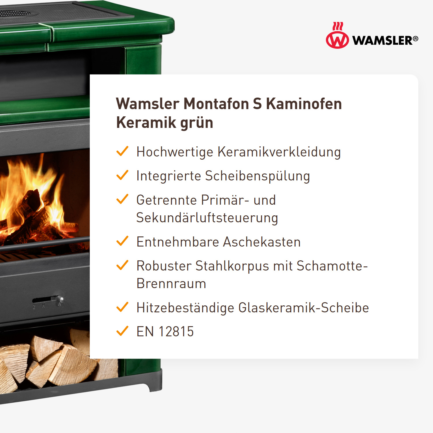 Wamsler Montafon S Kaminofen Keramik grün