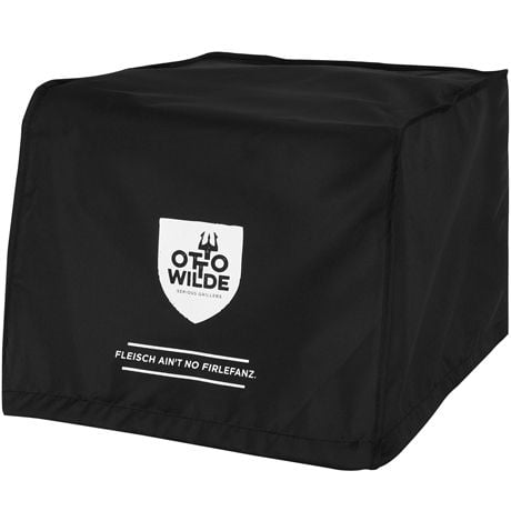 Schwarze Abdeckhaube für einen Grill, mit Otto Wilde-Logo Schwarze Abdeckhaube für einen Grill, mit Otto Wilde-Logo