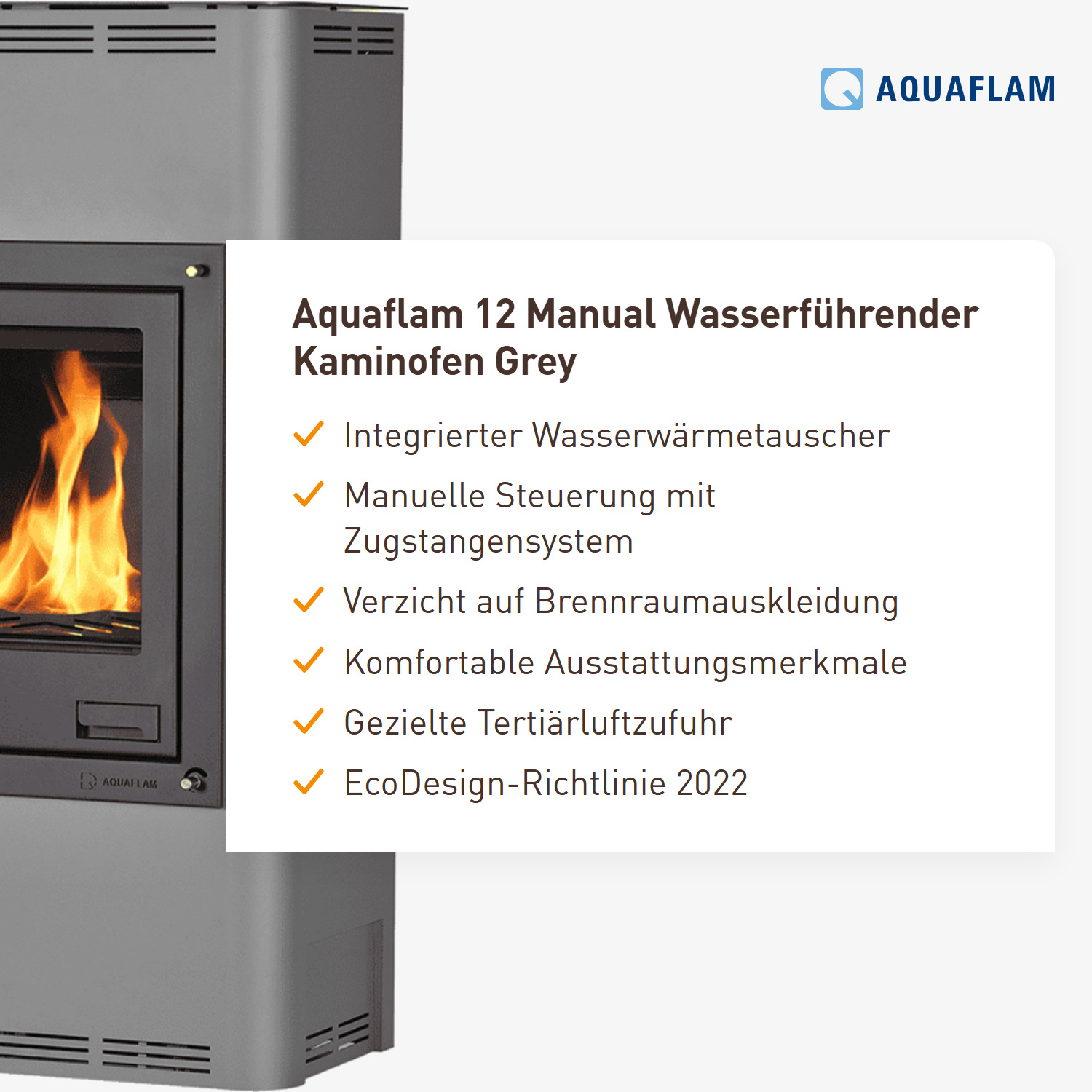 Aquaflam 12 Manual Wasserführender Kaminofen Grey