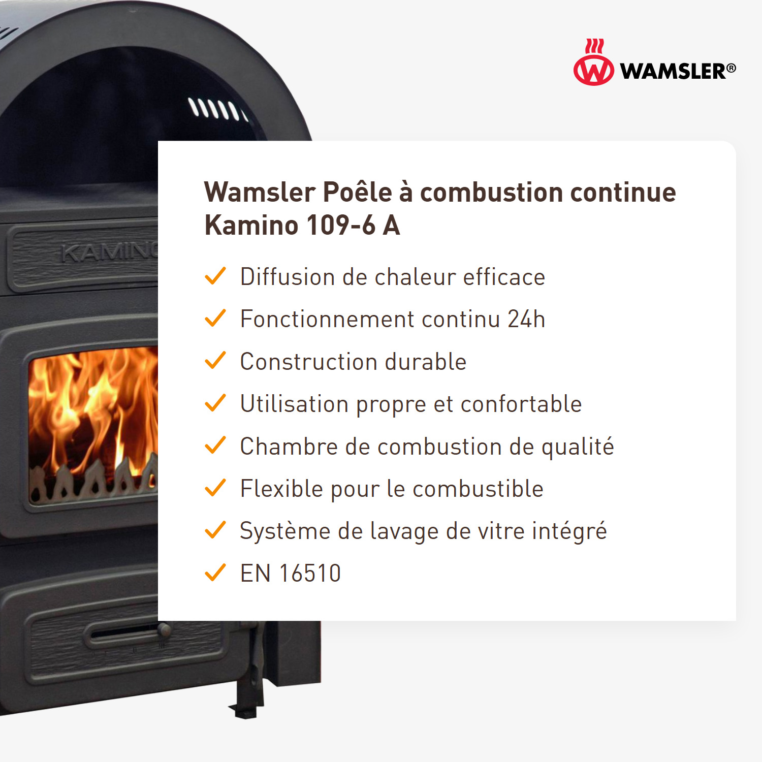 Wamsler poêle à charbon à feu continu Kamino 109-6 A