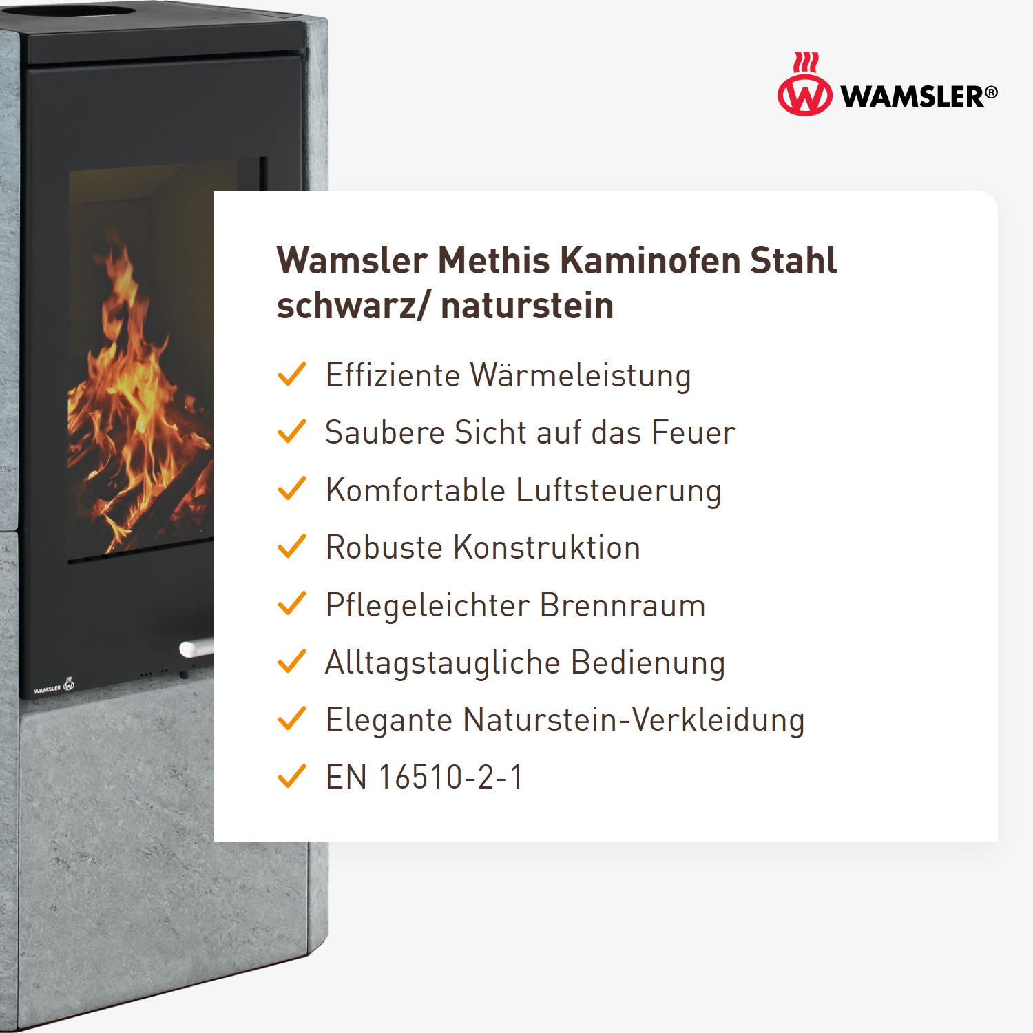 Wamsler Methis Kaminofen Stahl schwarz/ naturstein