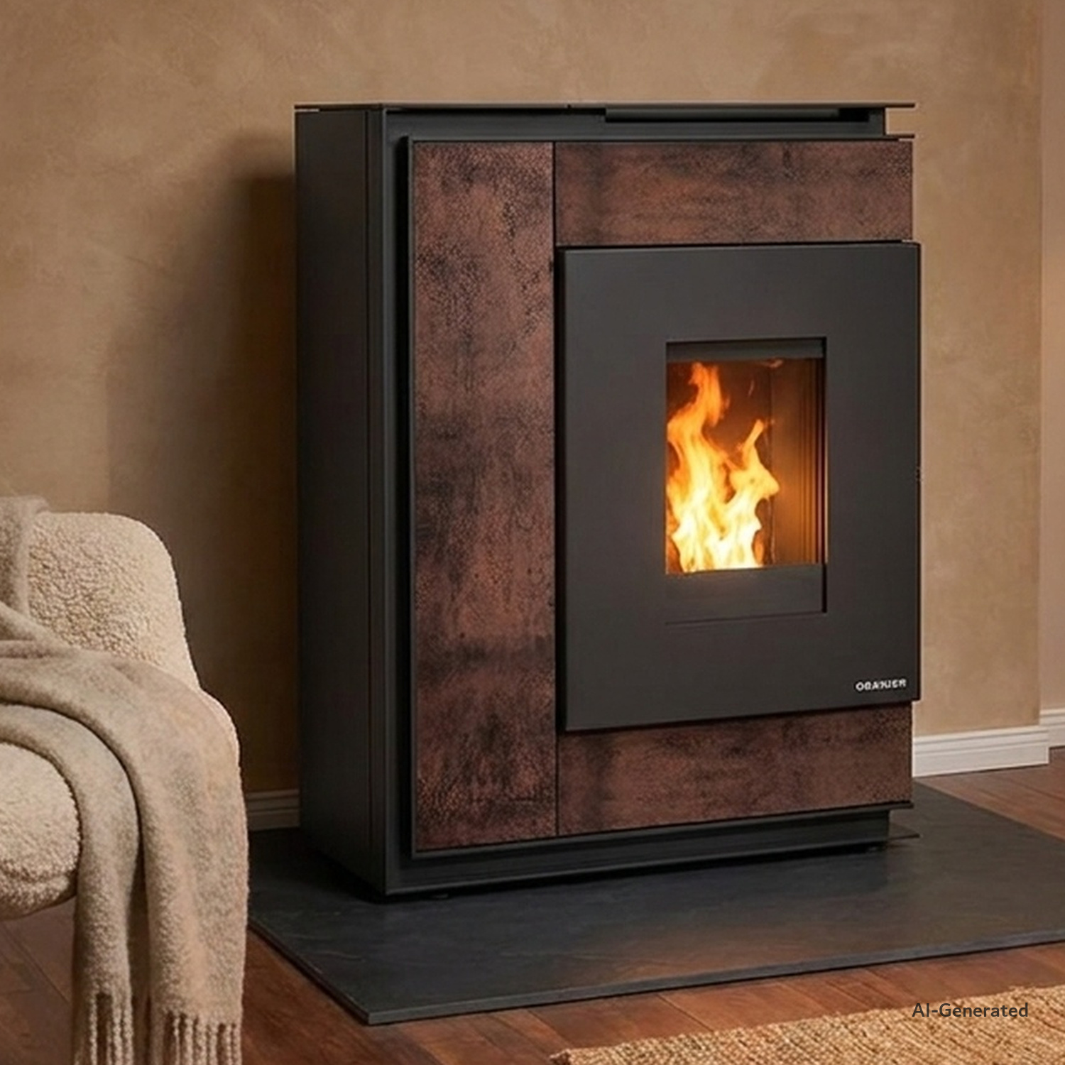 Oranier Boreas Aqua Next wasserführender Pelletofen 9,5 kW Sintered Stone Korten Rauchrohranschluss oben