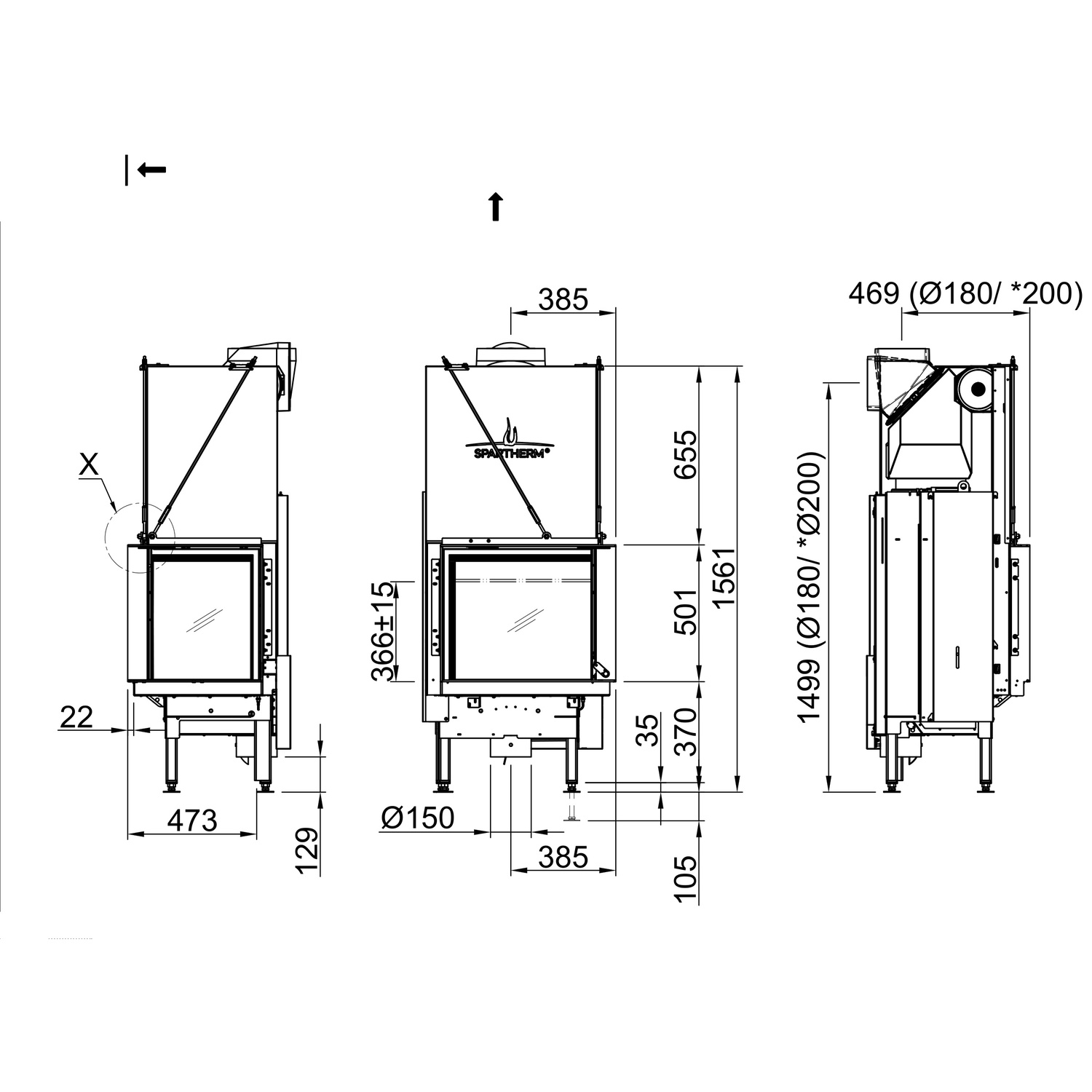 Spartherm Premium V-2R-55h Kamineinsatz 180 mm RR