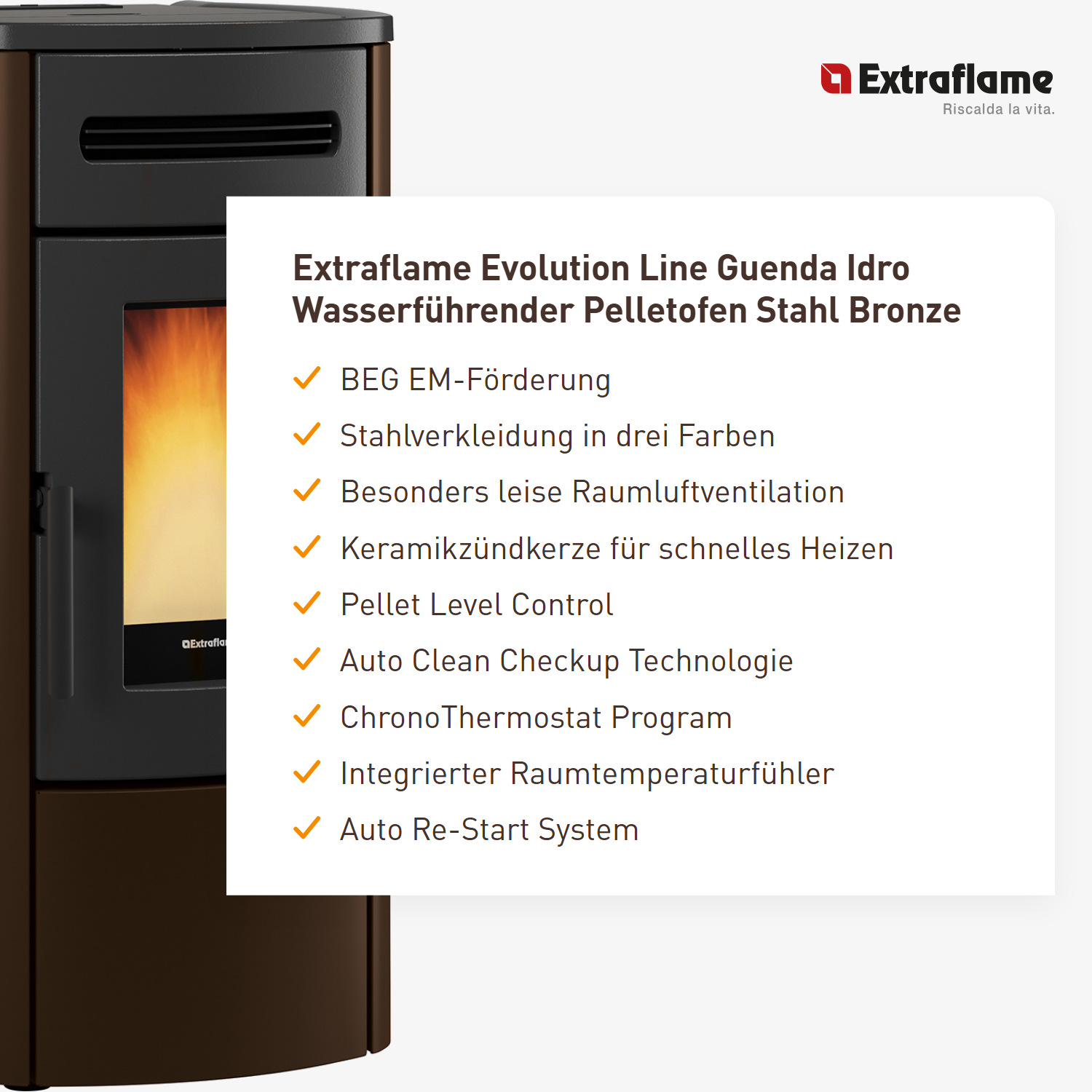 Extraflame Evolution Line Guenda Idro Wasserführender Pelletofen Stahl Bronze