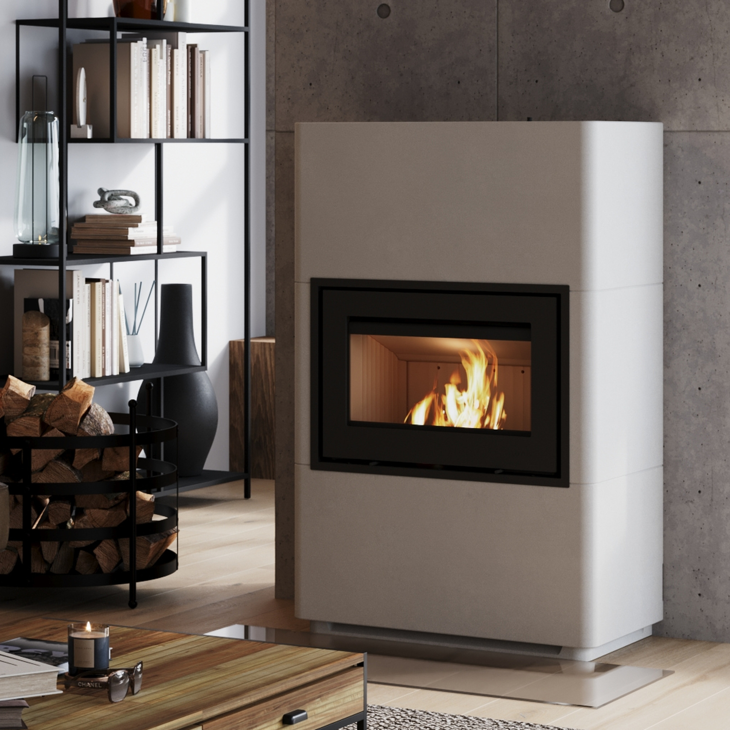 Lotus Beto 470 Kaminofen, Beton, Magic-Tür, Türanschlag links, Topplatte schwarz