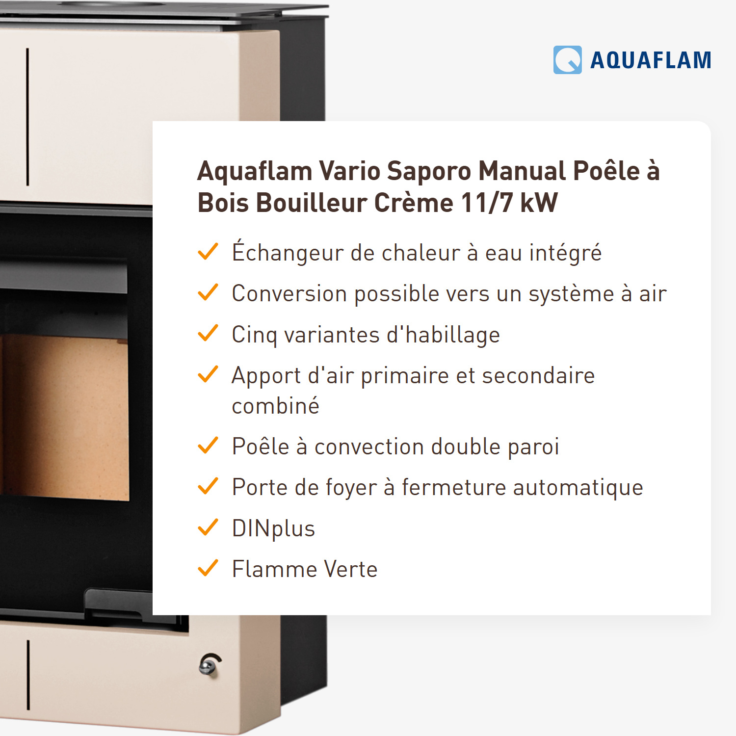 Aquaflam Vario Saporo Manuel Poêle à bois hydraulique Crème 11/7 kW