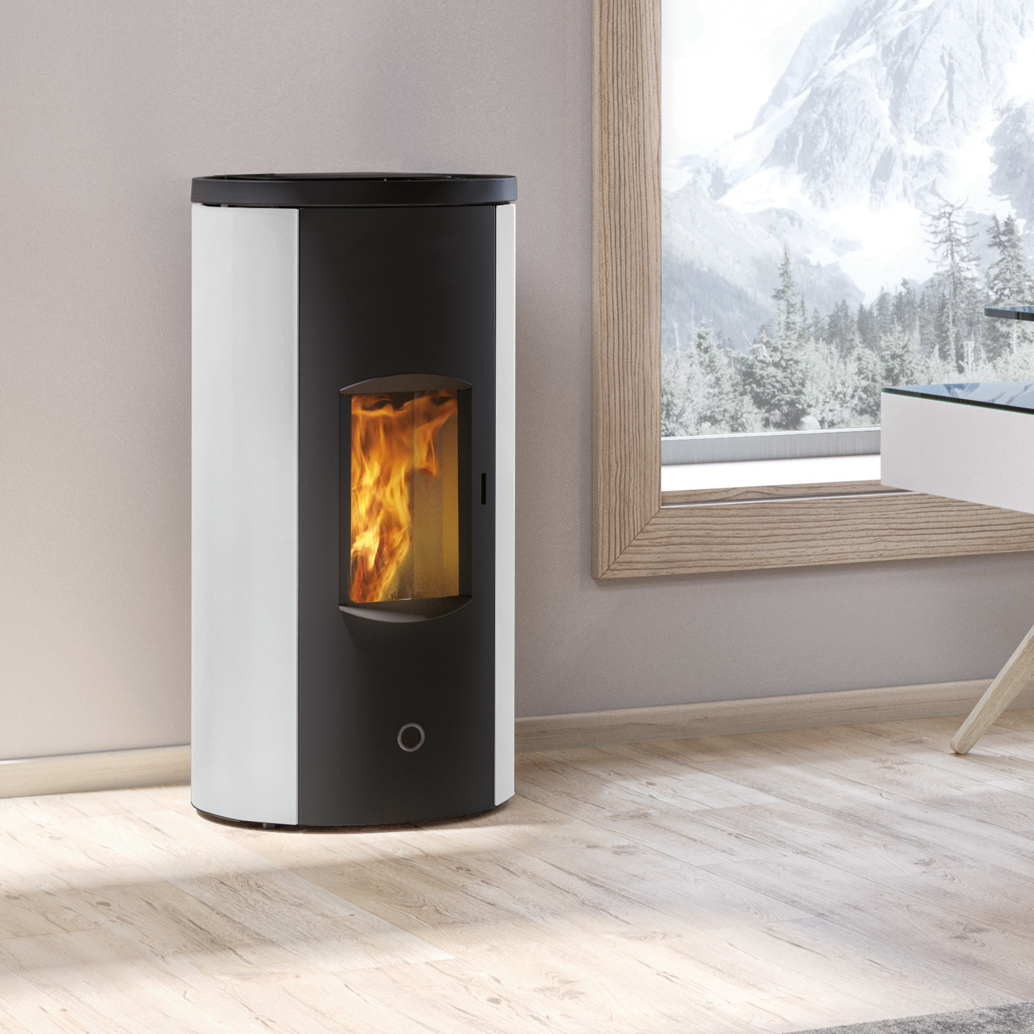 EK63 Like 90+ Evo Pelletofen Stahl weiß RR hinten
