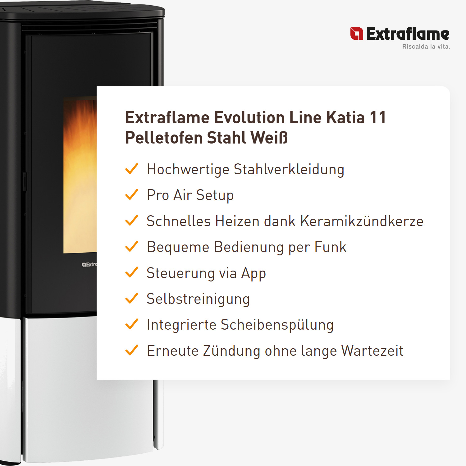Extraflame Evolution Line Katia 11 Pelletofen Stahl Weiß