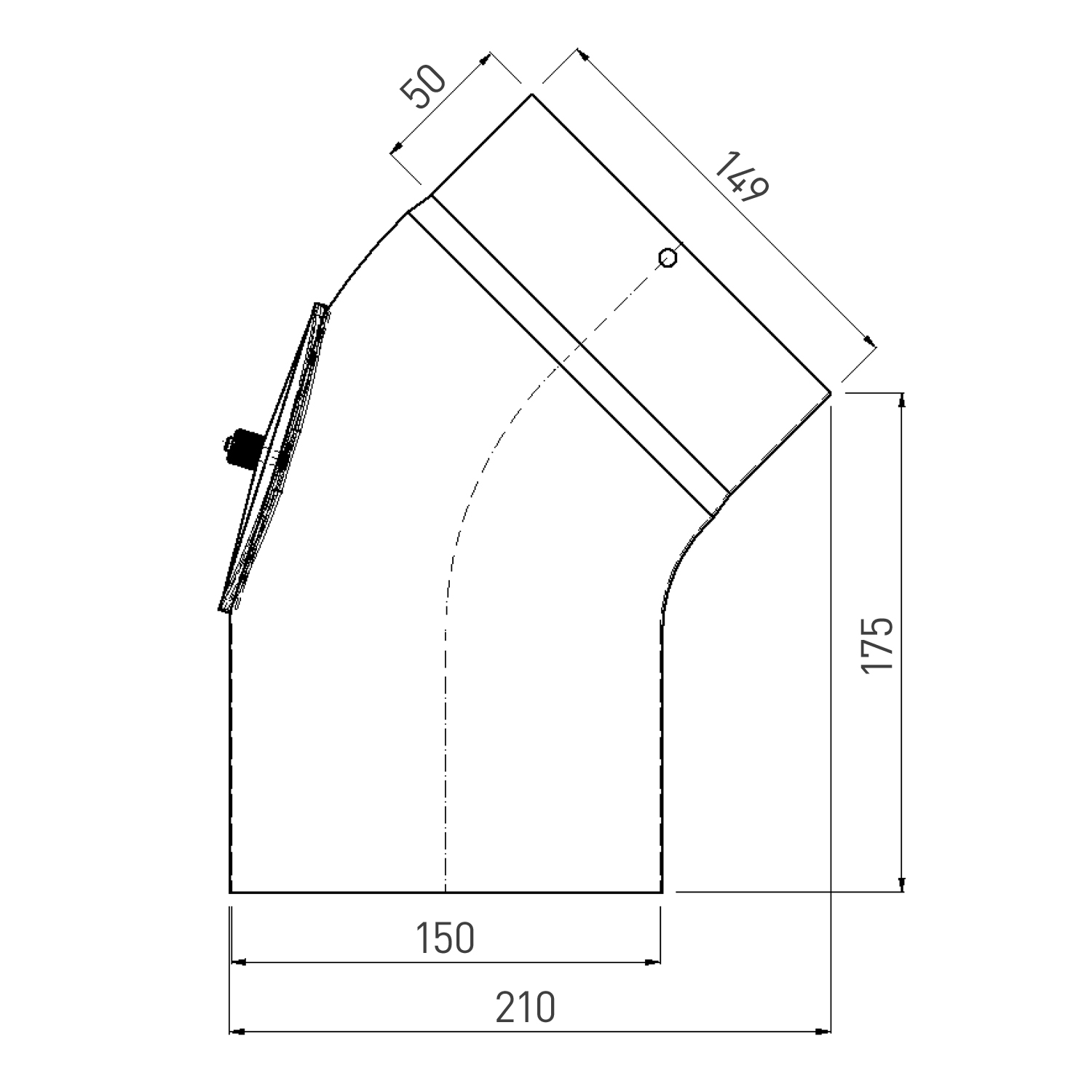 Coude de conduit de fumée / Coude de tuyau de poêle émaillé 150 mm - Coude 45° lisse ivoire avec ouverture de nettoyage