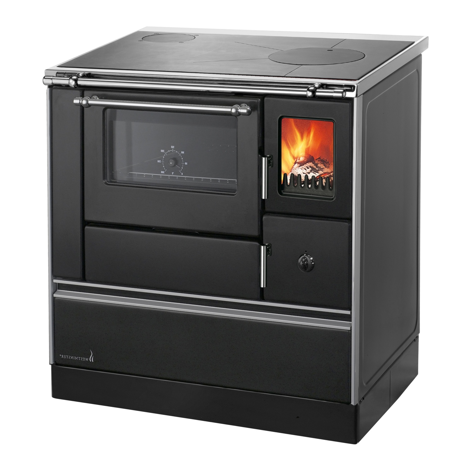 Westminster Holzherd K 76F-90 schwarz Rauchrohranschluss links