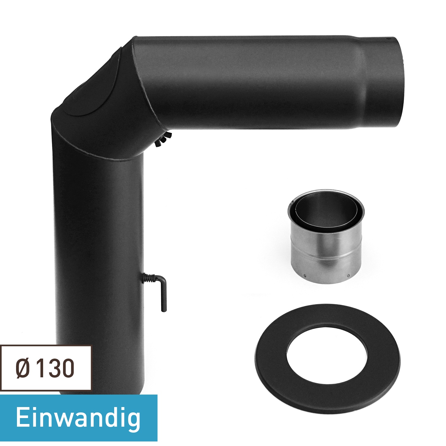 Raik Basic Jeu de coudes de tuyau de fumée 130mm noir 3 pièces - soudé/anguleux pour tuyau de fumée / conduit de fumée