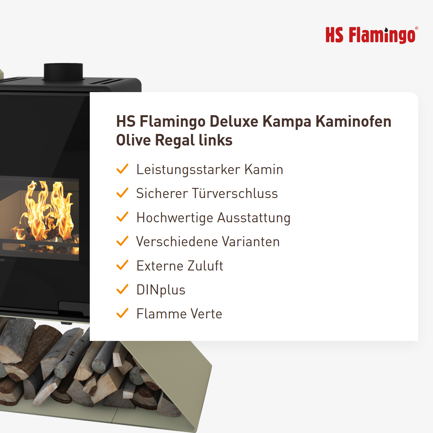 HS Flamingo Deluxe Kampa Kaminofen Olive Regal links
