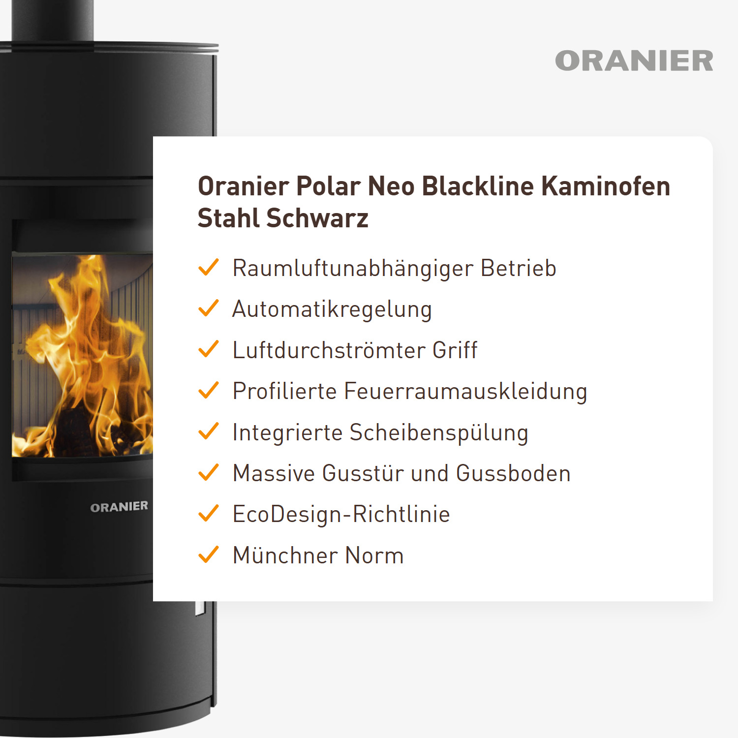 Oranier Polar Neo Blackline Kaminofen Stahl Schwarz