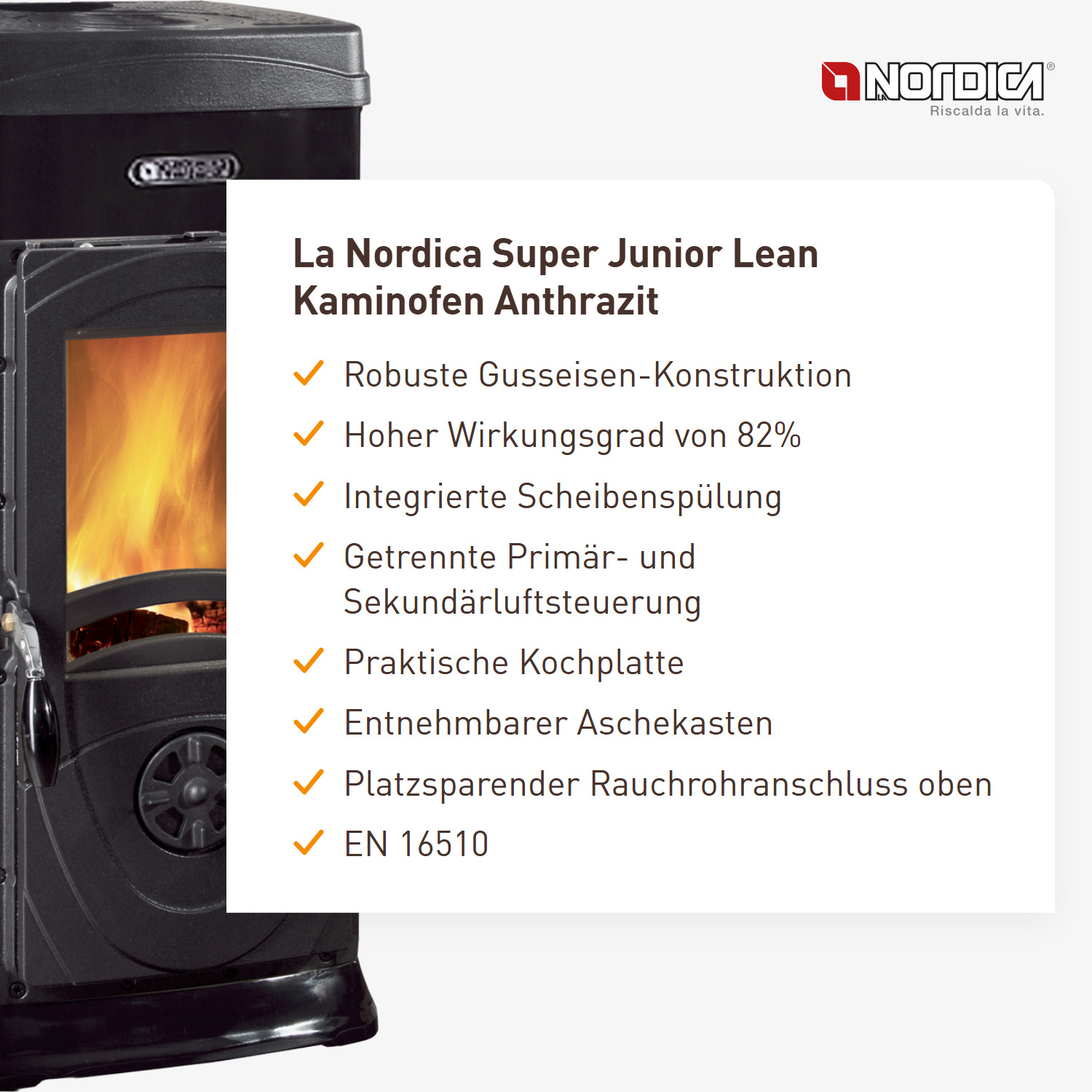 La Nordica Super Junior Lean Kaminofen Anthrazit