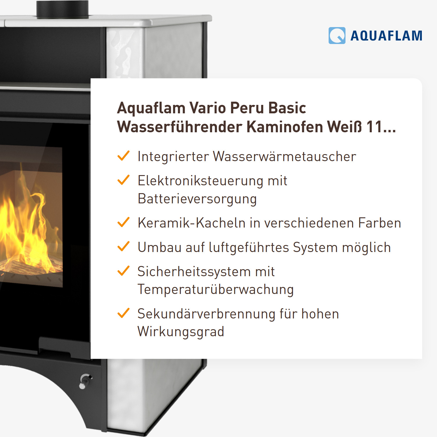 Aquaflam Vario Peru Basic Wasserführender Kaminofen Weiß 11/7 kW